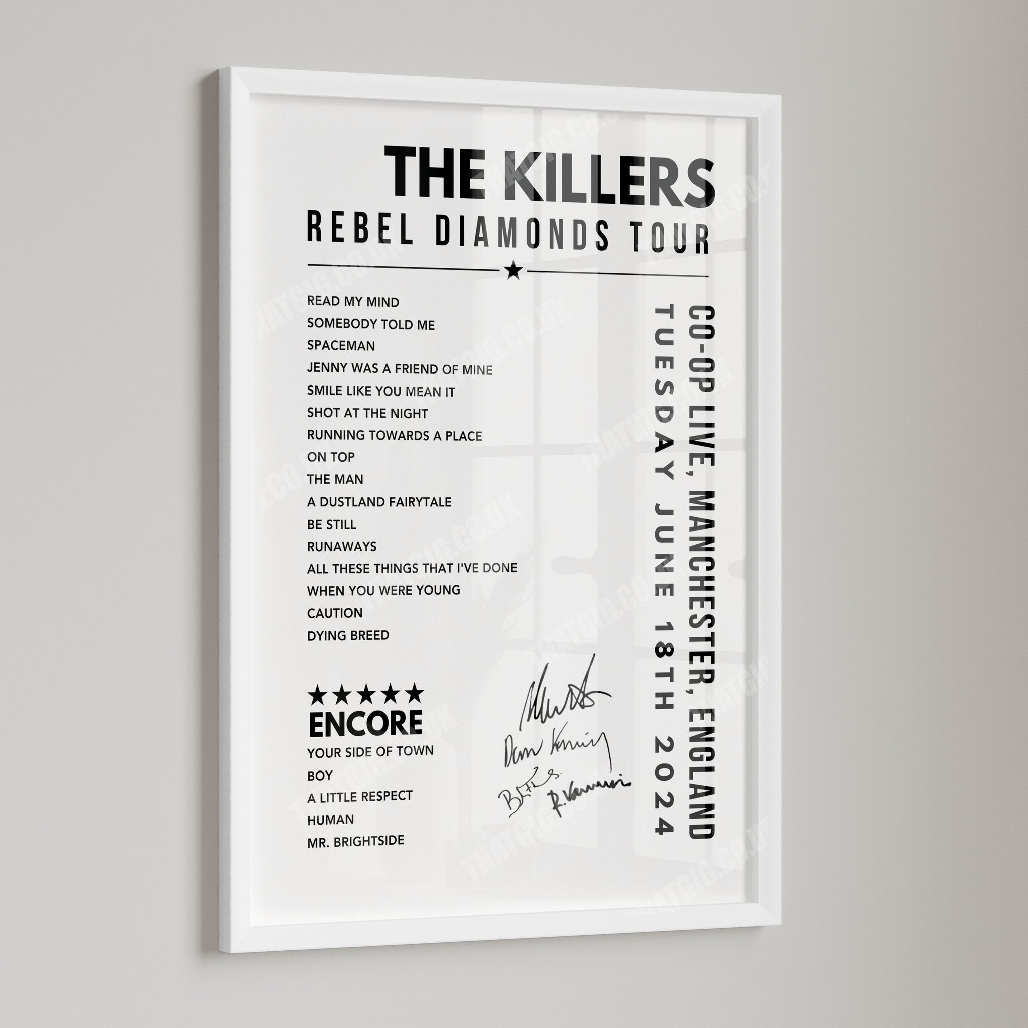 The Killers Setlist Poster - at the CO-OP Live, Manchester - June 18th, 2024