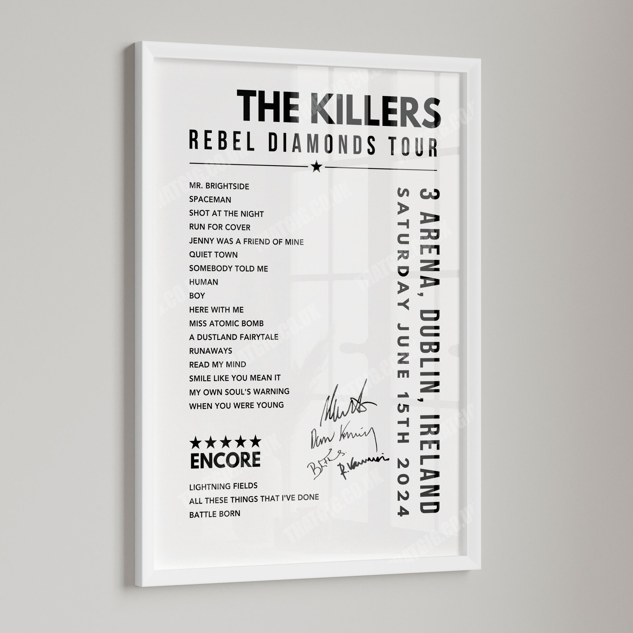 The Killers Setlist Poster - at the 3Arena, Dublin - June 15th, 2024