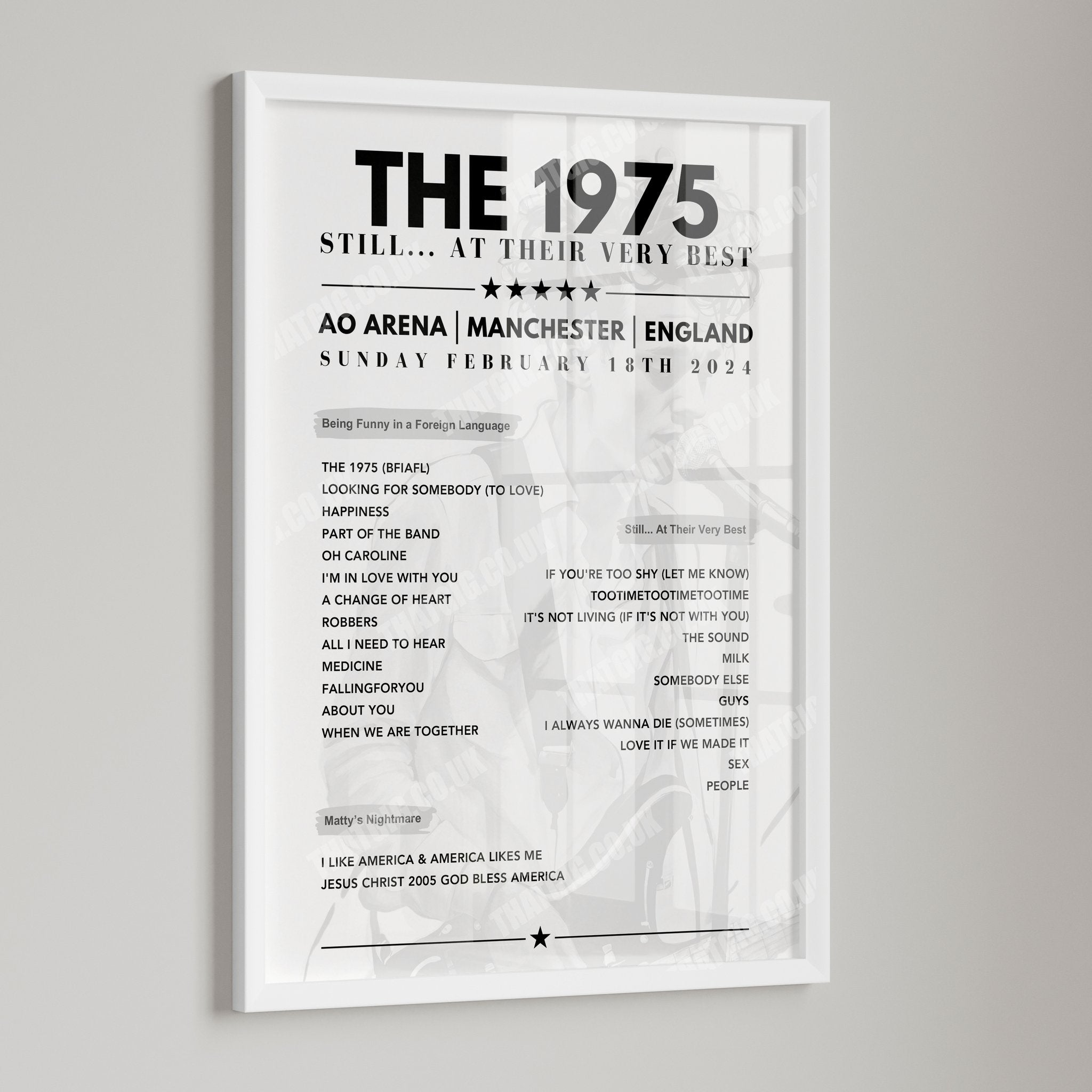 The 1975 Setlist Graphic Poster - AO Arena, Manchester, February 18th, 2024