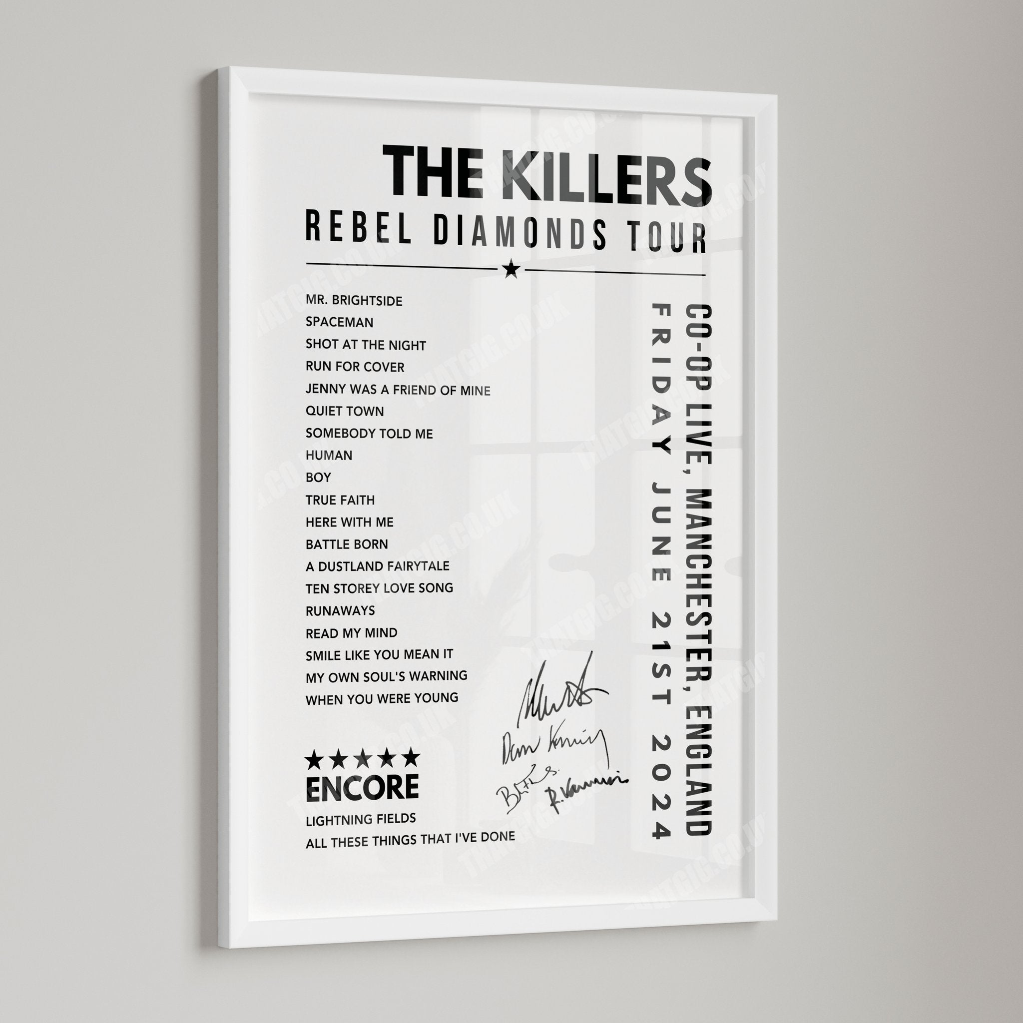 The Killers Setlist Poster - at the CO-OP Live, Manchester - June 21st, 2024