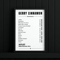 Gerry Cinnamon Setlist Poster - Bramham Park, Leeds Festival - August 24th 2024