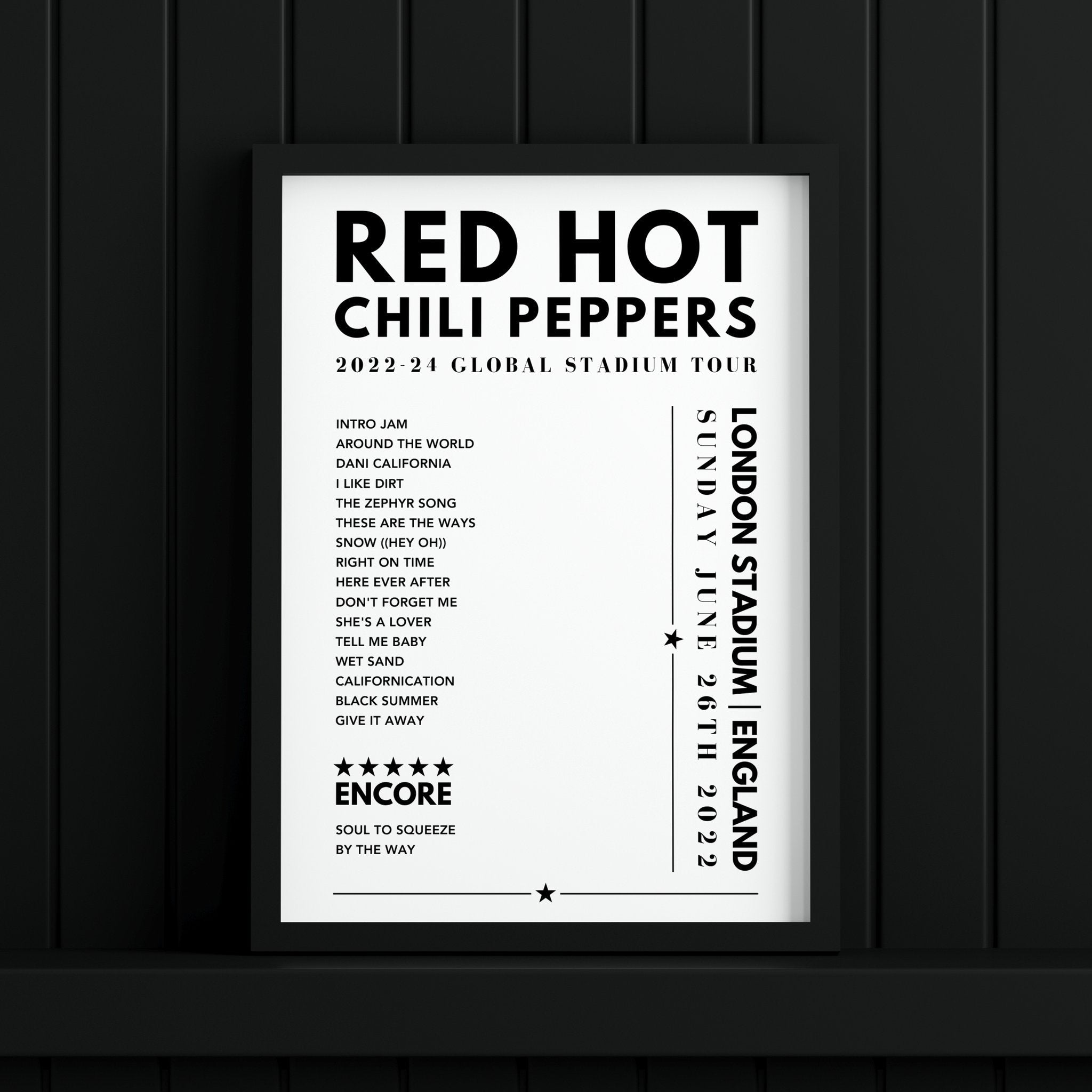 Red Hot Chili Peppers Setlist Poster - at London Stadium - June 26th, 2022