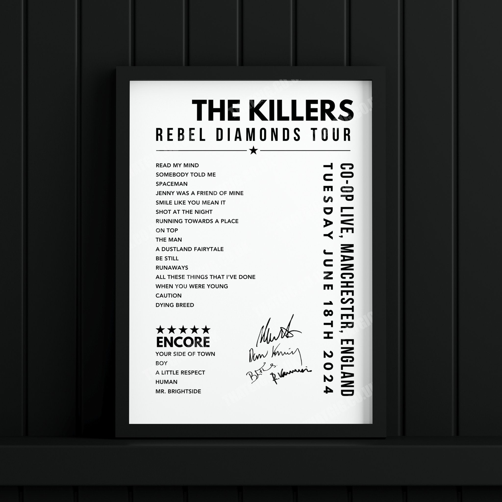 The Killers Setlist Poster - at the CO-OP Live, Manchester - June 18th, 2024