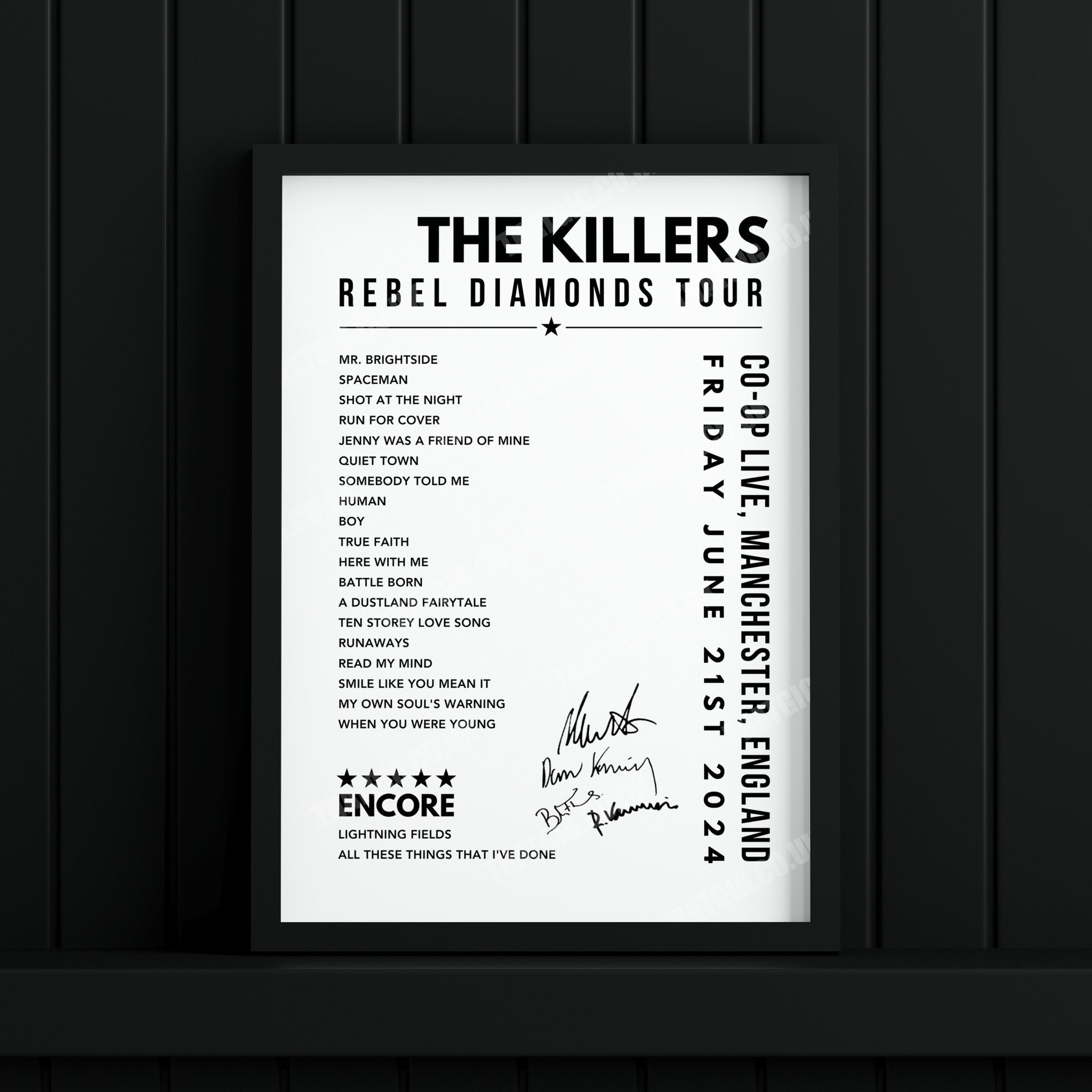 The Killers Setlist Poster - at the CO-OP Live, Manchester - June 21st, 2024