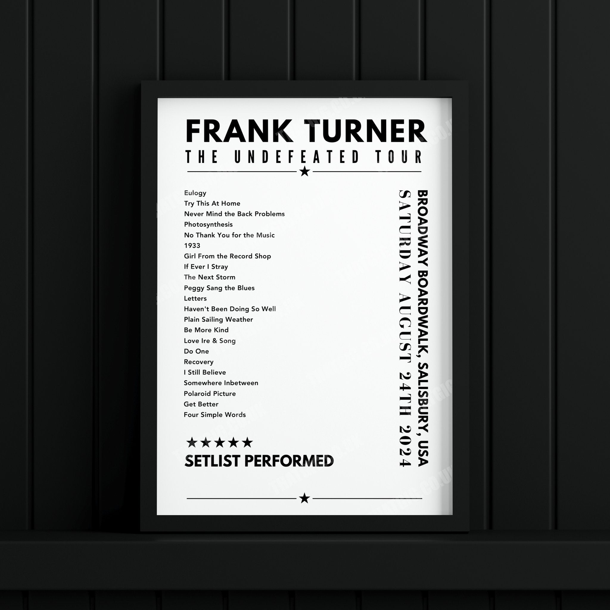Frank Turner Setlist Poster - Broadway Boardwalk, Salisbury Beach - August 24th, 2024