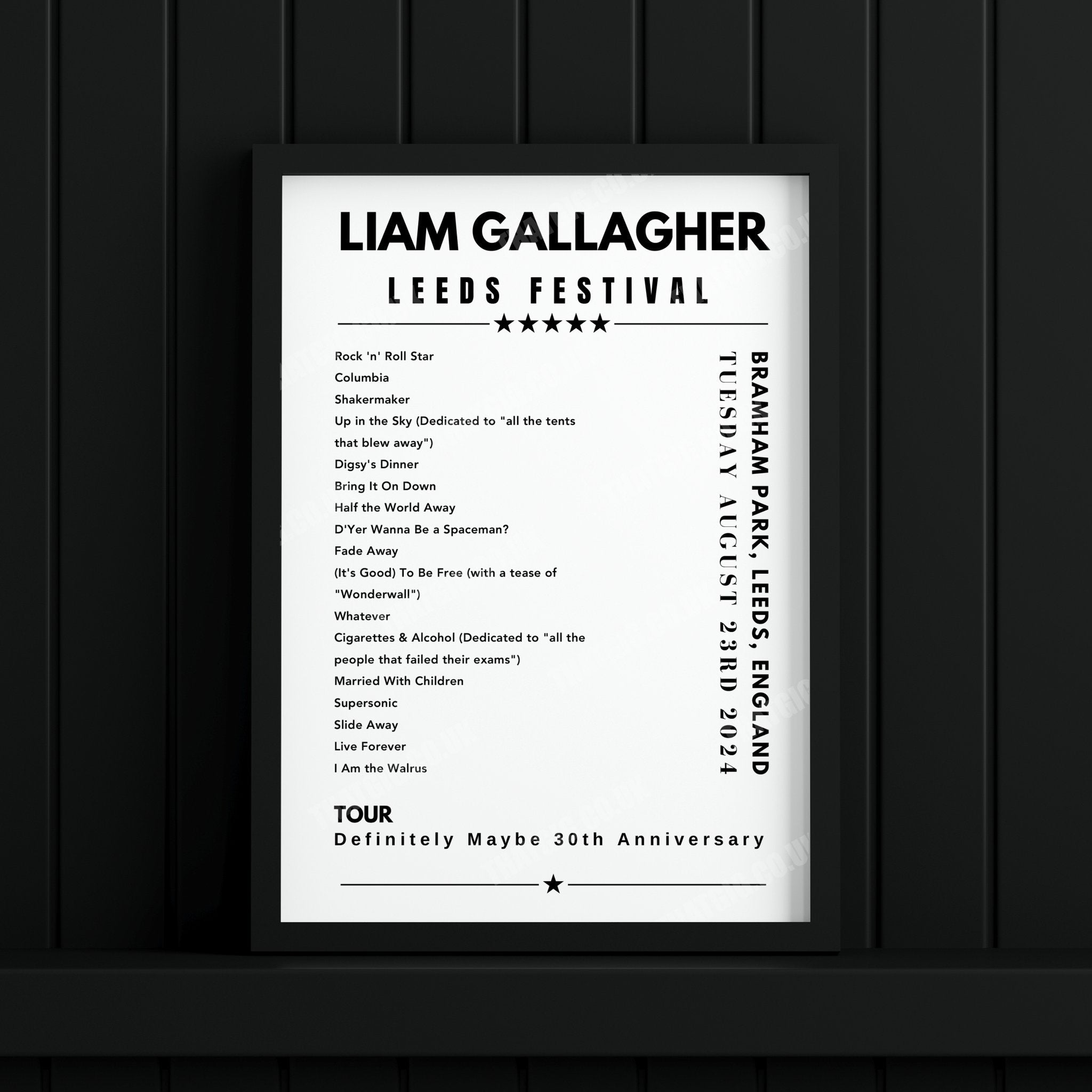 Liam Gallagher Setlist Poster - Leeds Festival - August 23rd, 2024