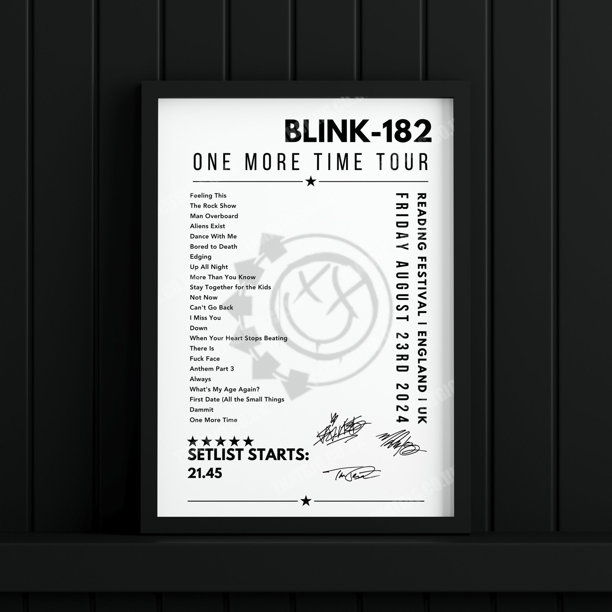 Blink-182 Setlist Poster - Reading Festival, England - 23rd August 2024