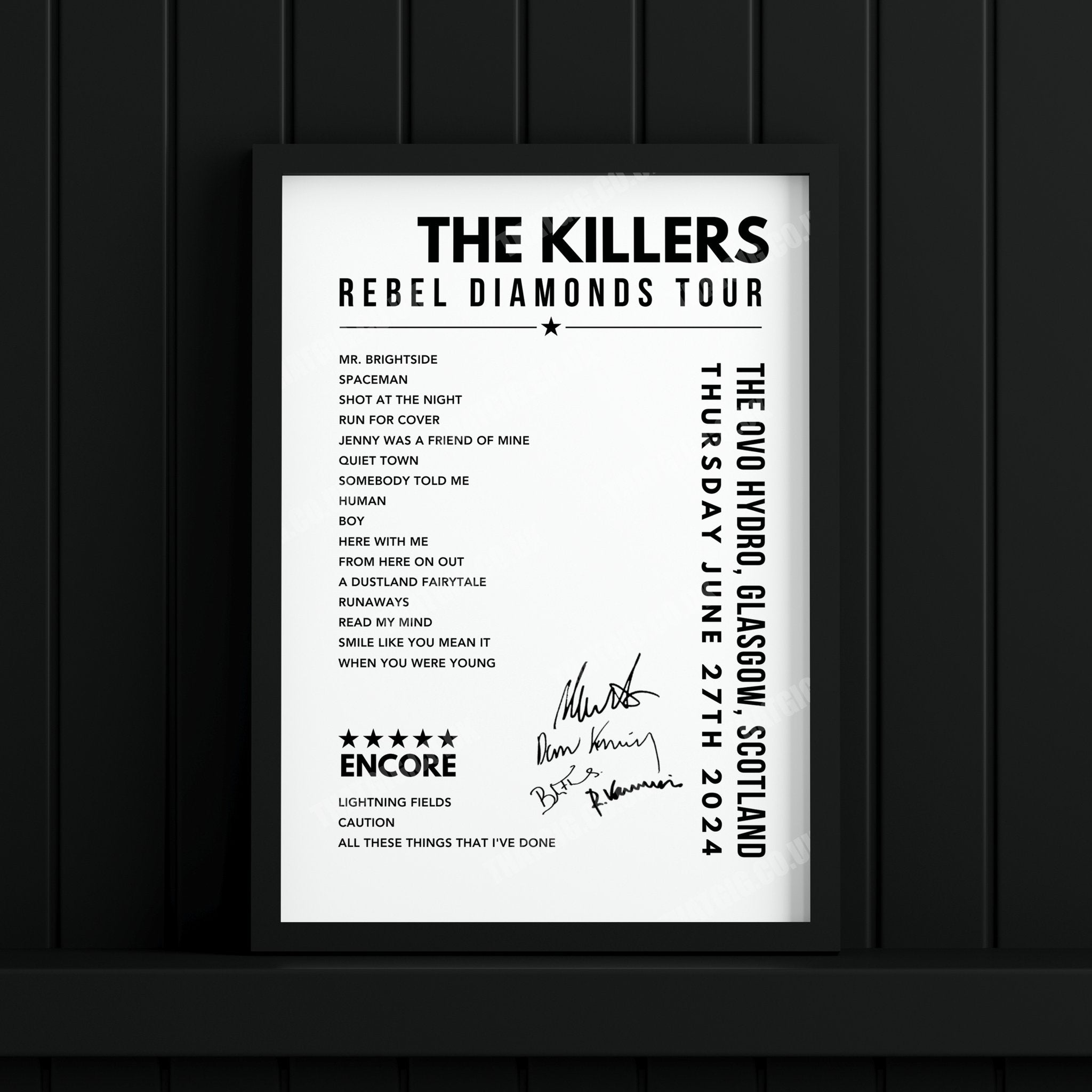 The Killers Setlist Poster - The OVO Hydro, Glasgow - June 27th, 2024