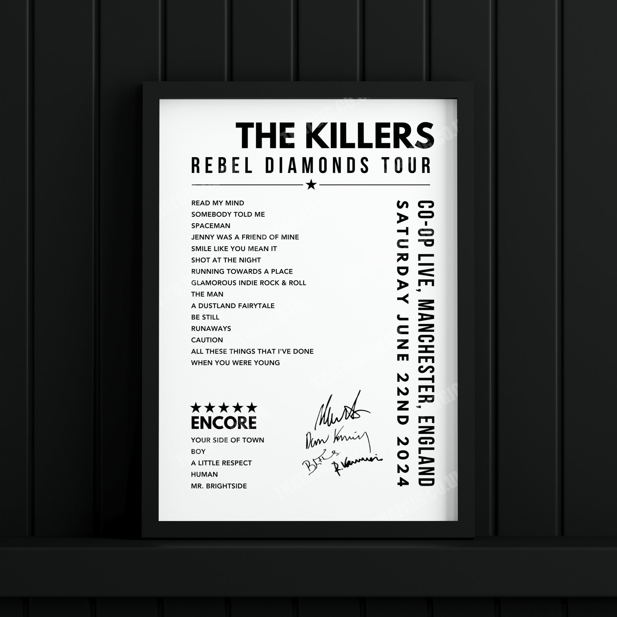 The Killers Setlist Poster - at the CO-OP Live, Manchester - June 22nd, 2024