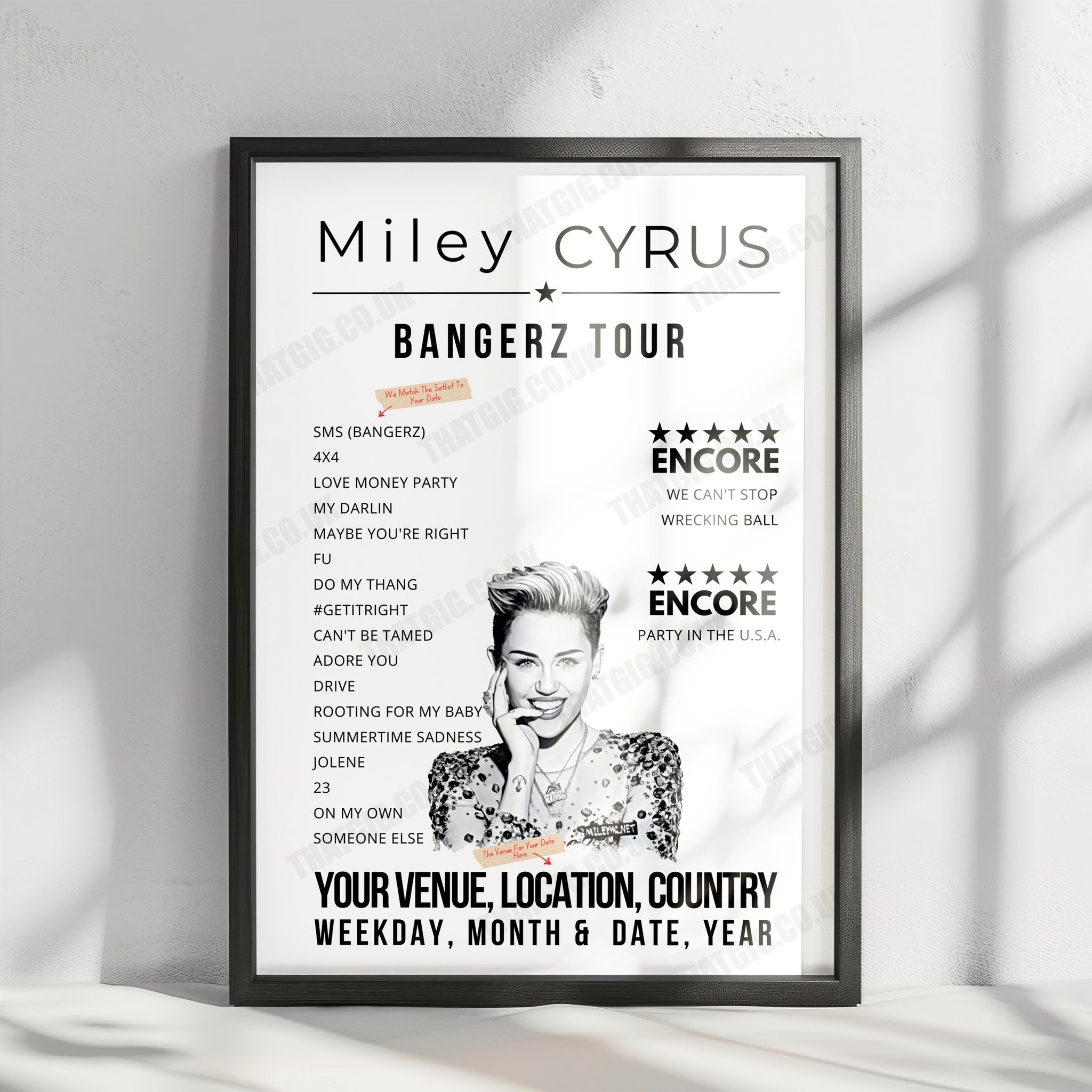 Miley Cyrus Setlist Poster - Phones 4u Arena, Manchester, England - May 14th, 2014