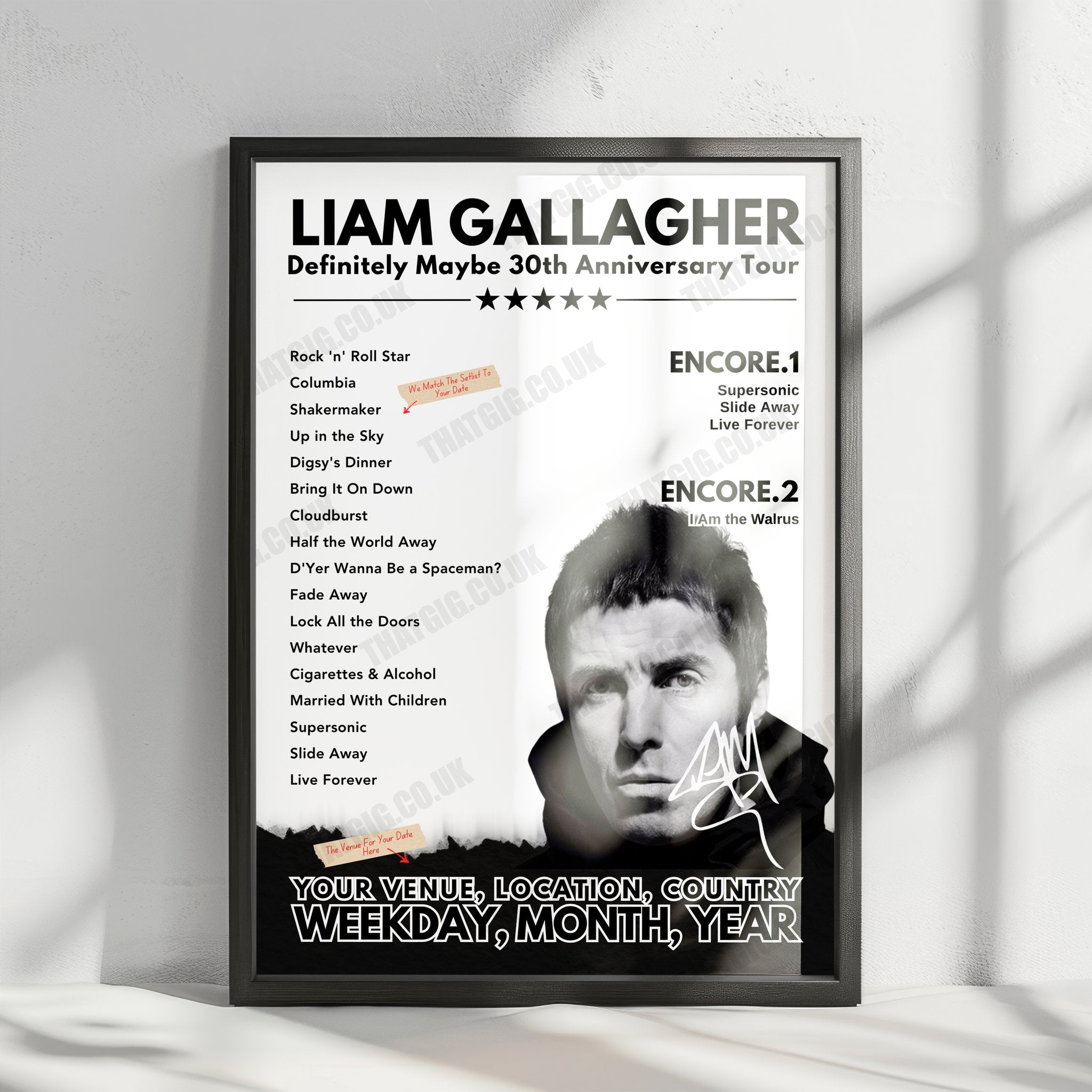 Liam Gallagher Setlist Poster - Arena Birmingham, Birmingham - November 12th, 2019