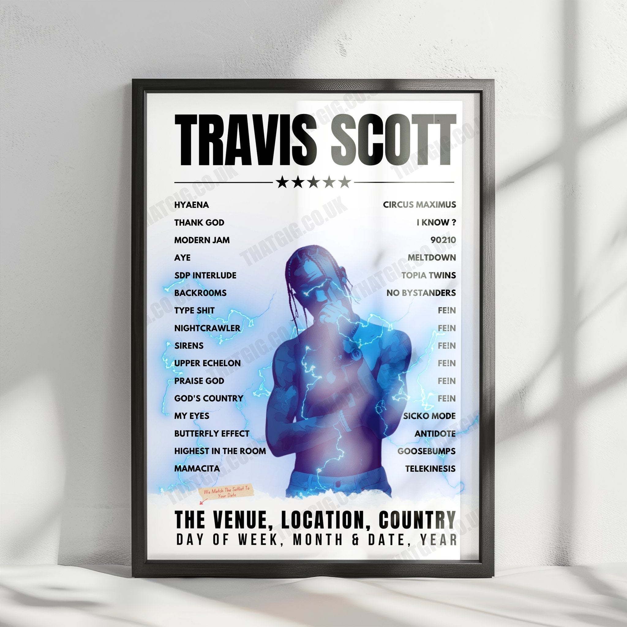 Travis Scott Setlist Poster - Tape, London - August 8th, 2022
