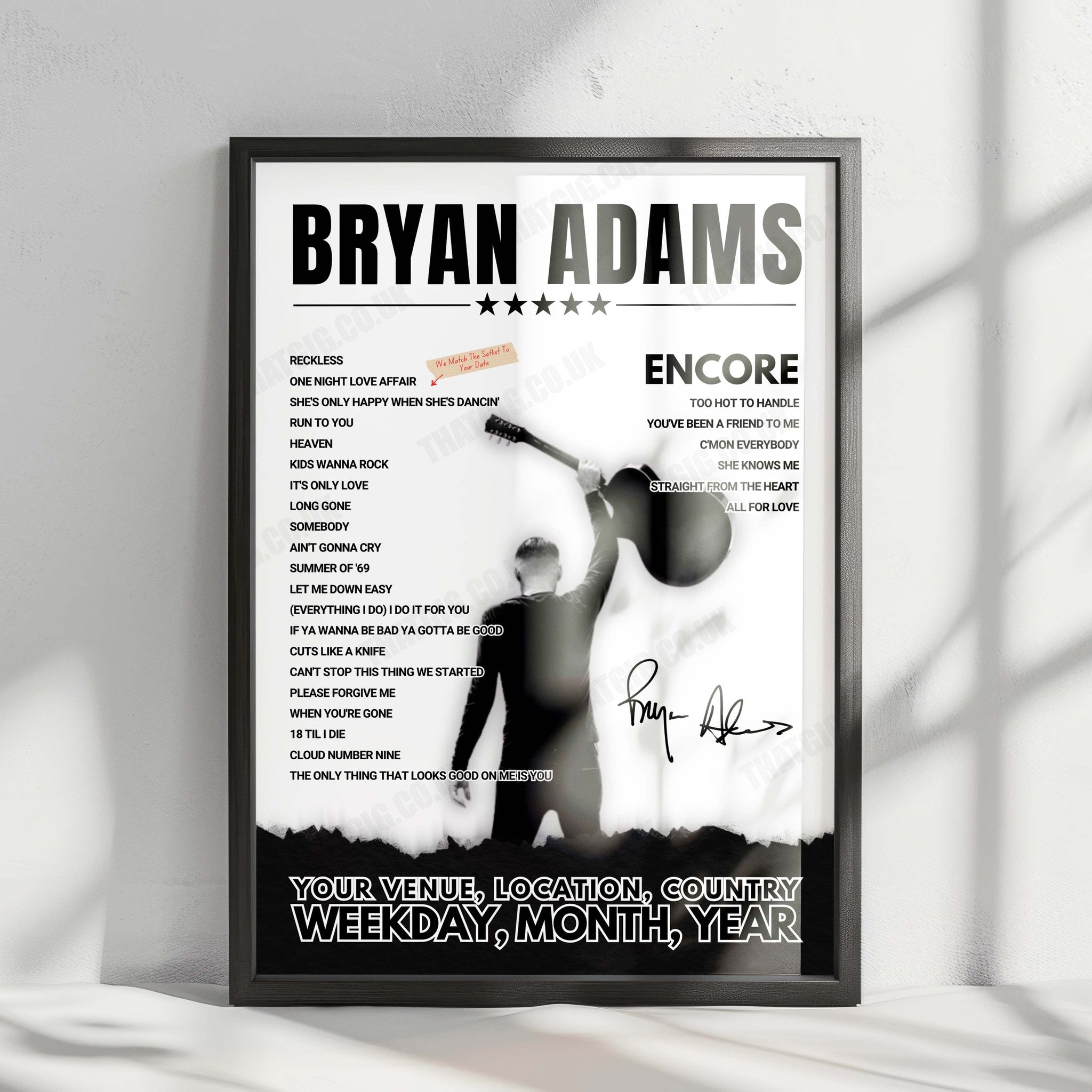 Bryan Adams Setlist Poster - Place Edmund-Horne, Rouyn-Noranda - August 9th, 2024
