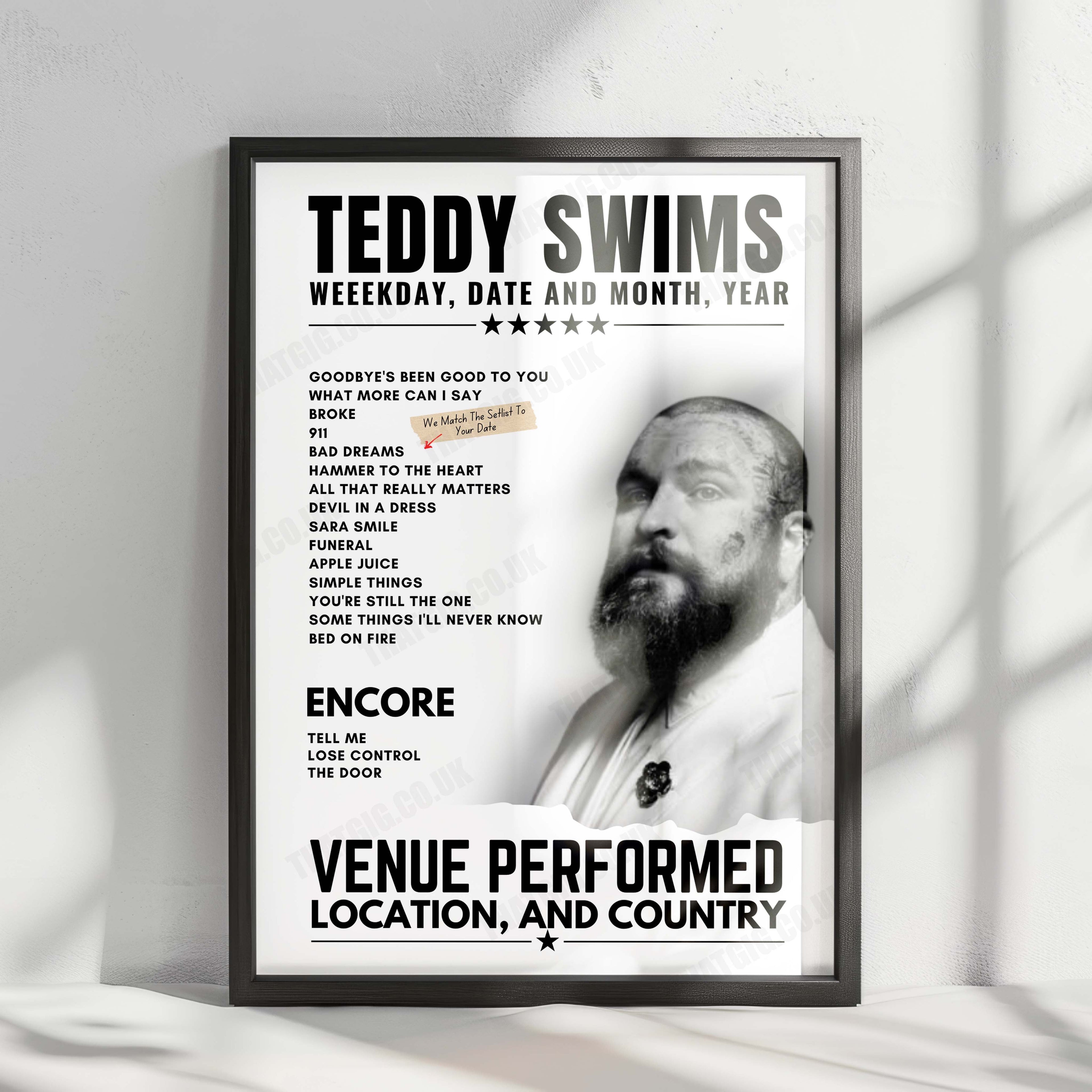 Teddy Swims Setlist Poster - Fortitude Music Hall, Brisbane - August 18th, 2023