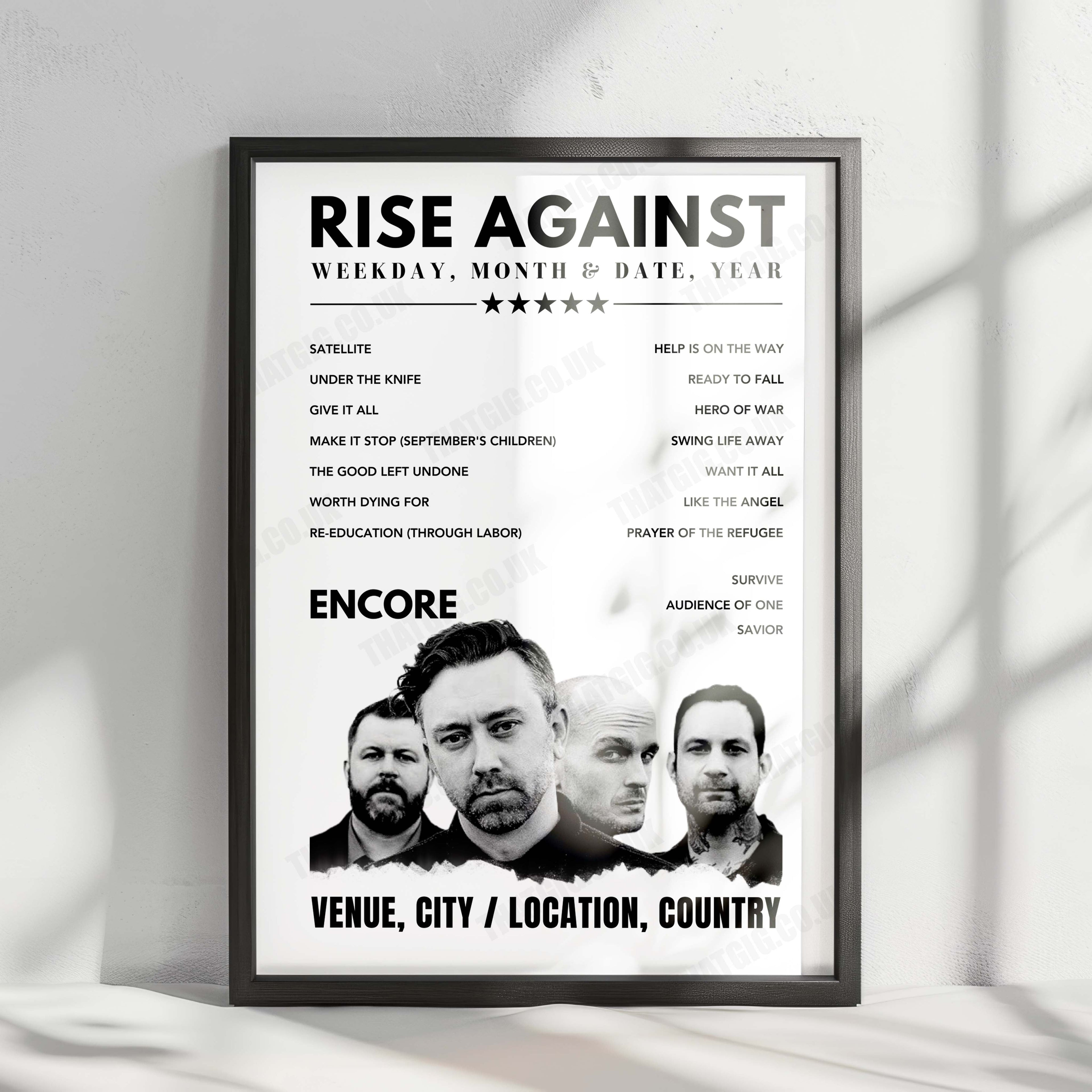 Rise Against Setlist Poster - L'Olympia Paris - February 2nd, 2025