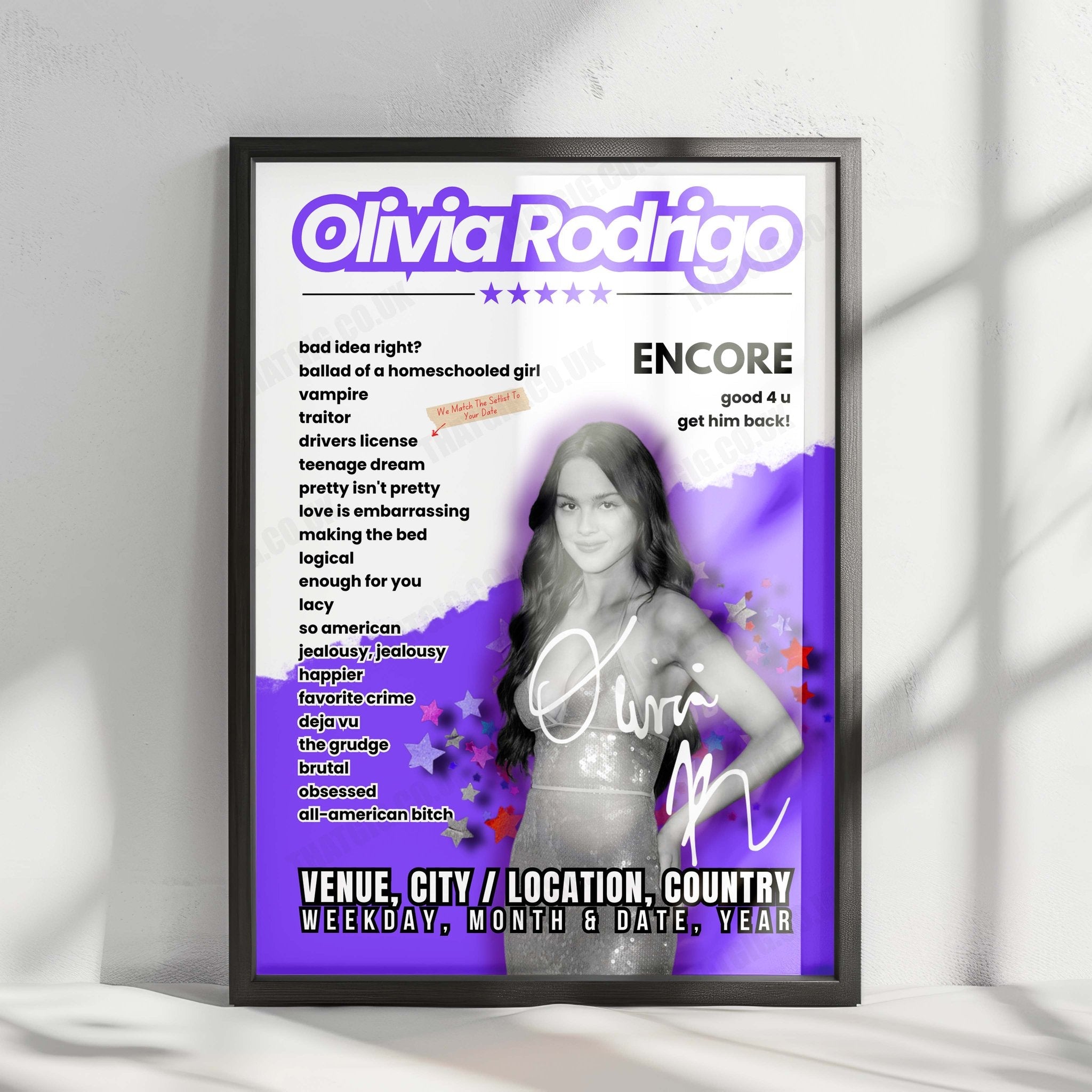 Olivia Rodrigo Setlist Poster - Qudos Bank Arena, Sydney - October 18th, 2024