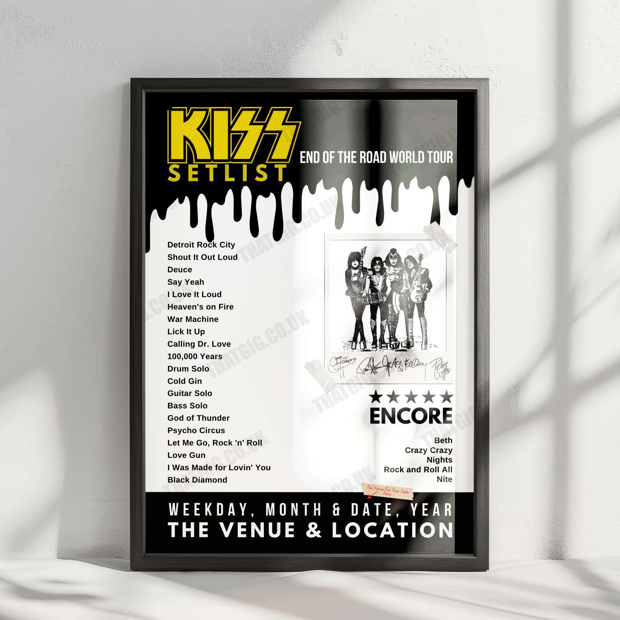 KISS Setlist Poster - Scotiabank Saddledome, Calgary, Canada - November 12th, 2023