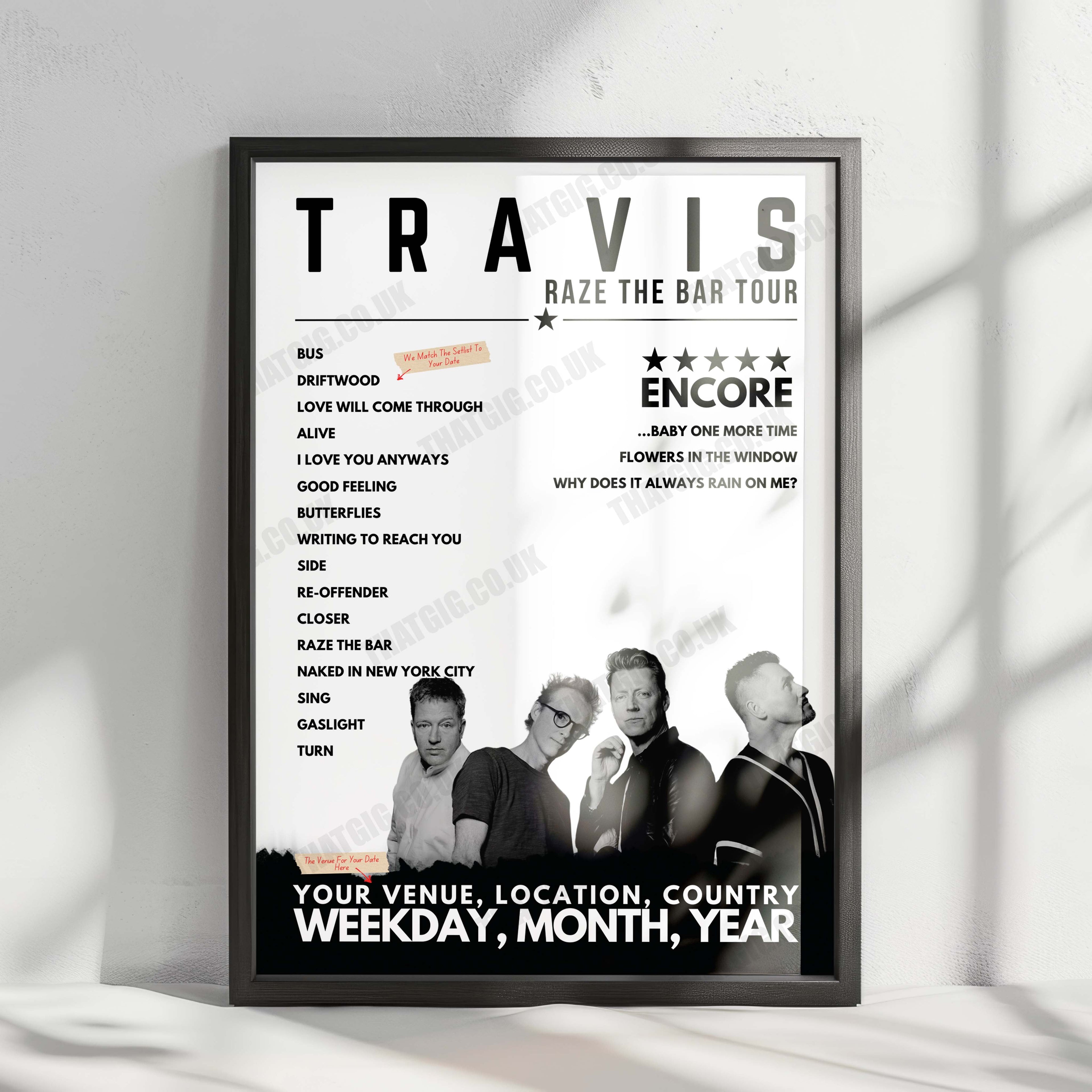 Travis Setlist Poster - Civic Hall, Wolverhampton  - December 9th, 2024