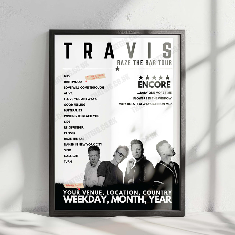 Travis Setlist Poster - Civic Hall, Wolverhampton  - December 9th, 2024