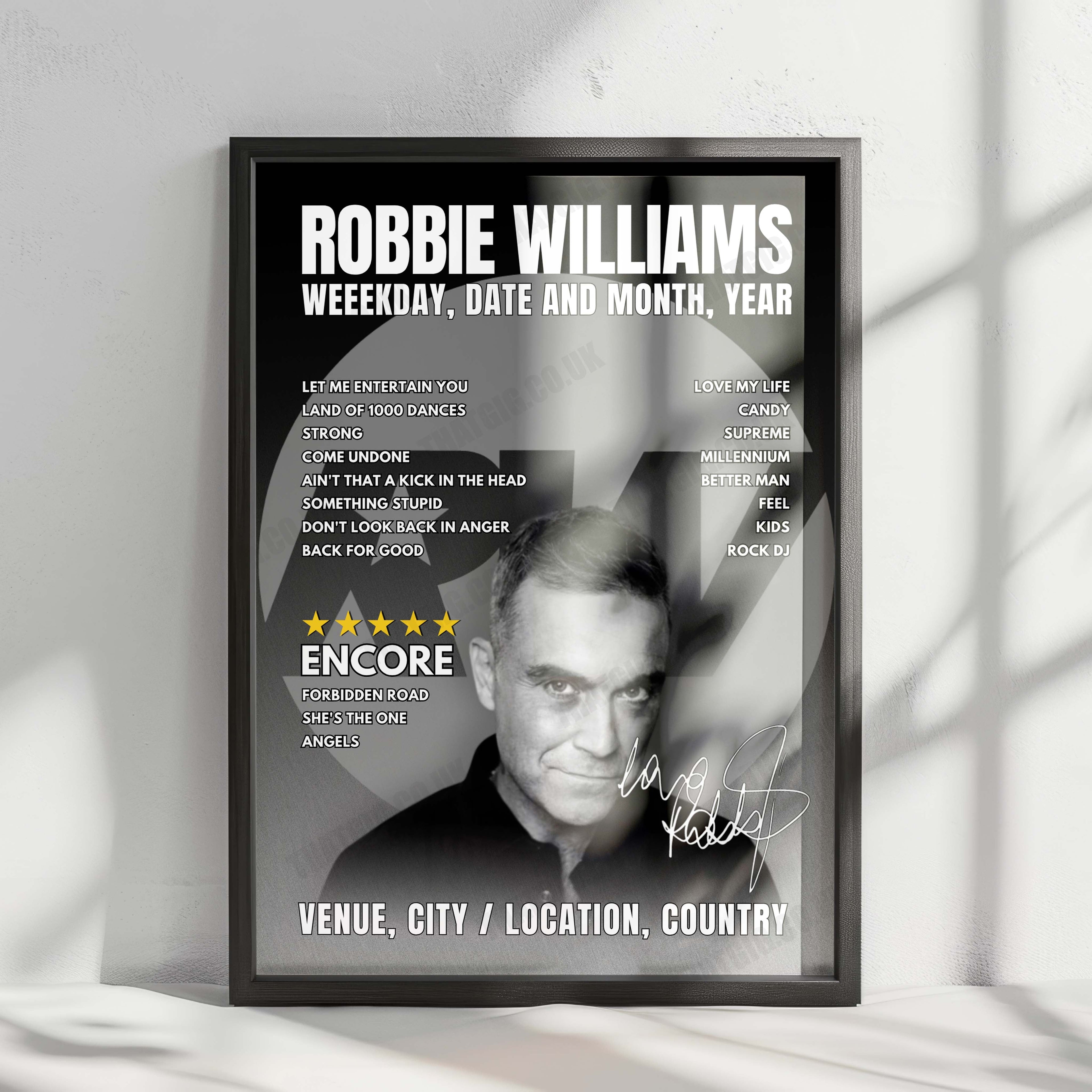 Robbie Williams Setlist Poster - Johan Cruijff ArenA, Amsterdam - June 23rd, 2025