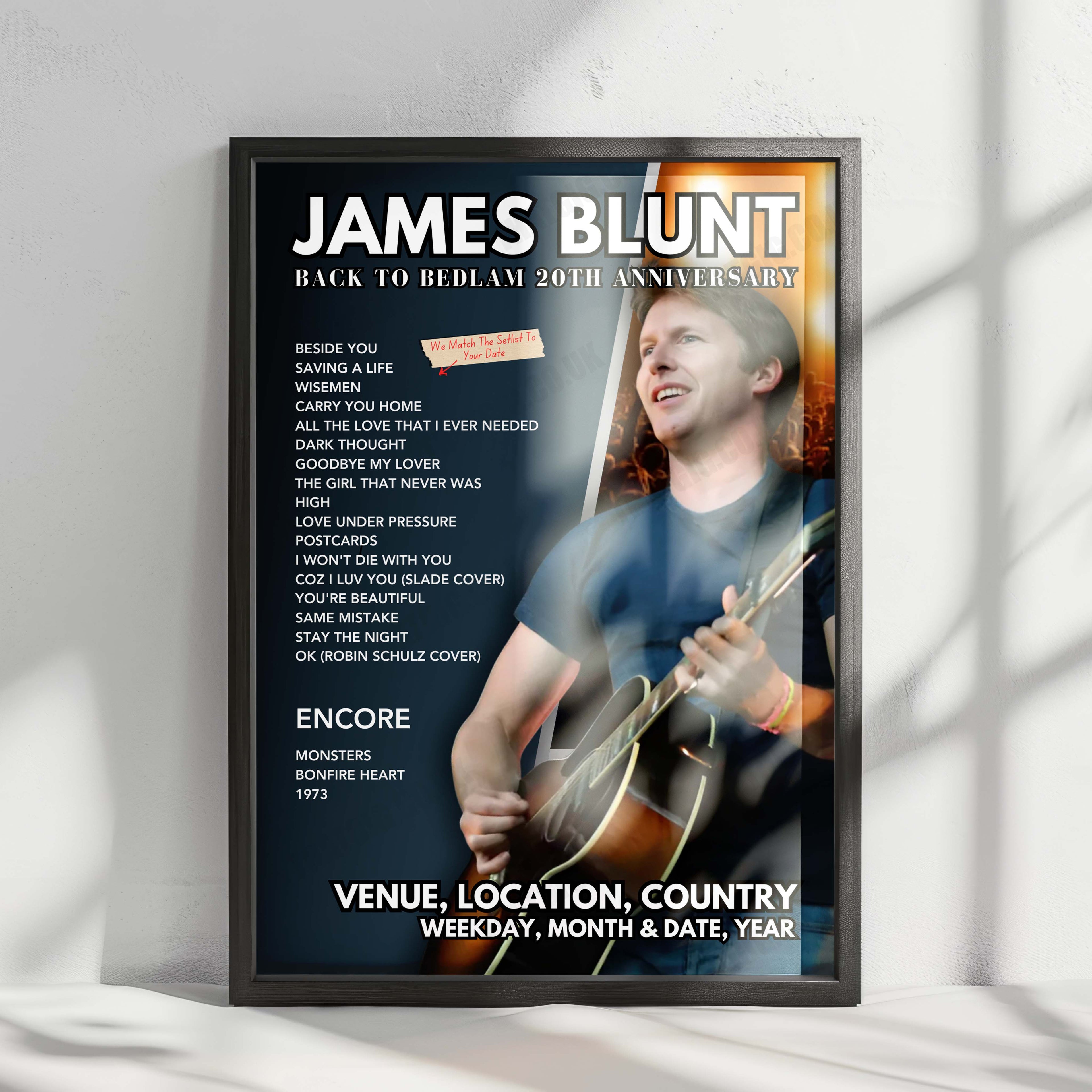 James Blunt Setlist Poster - The SSE Arena Belfast, Belfast - February 11th, 2025