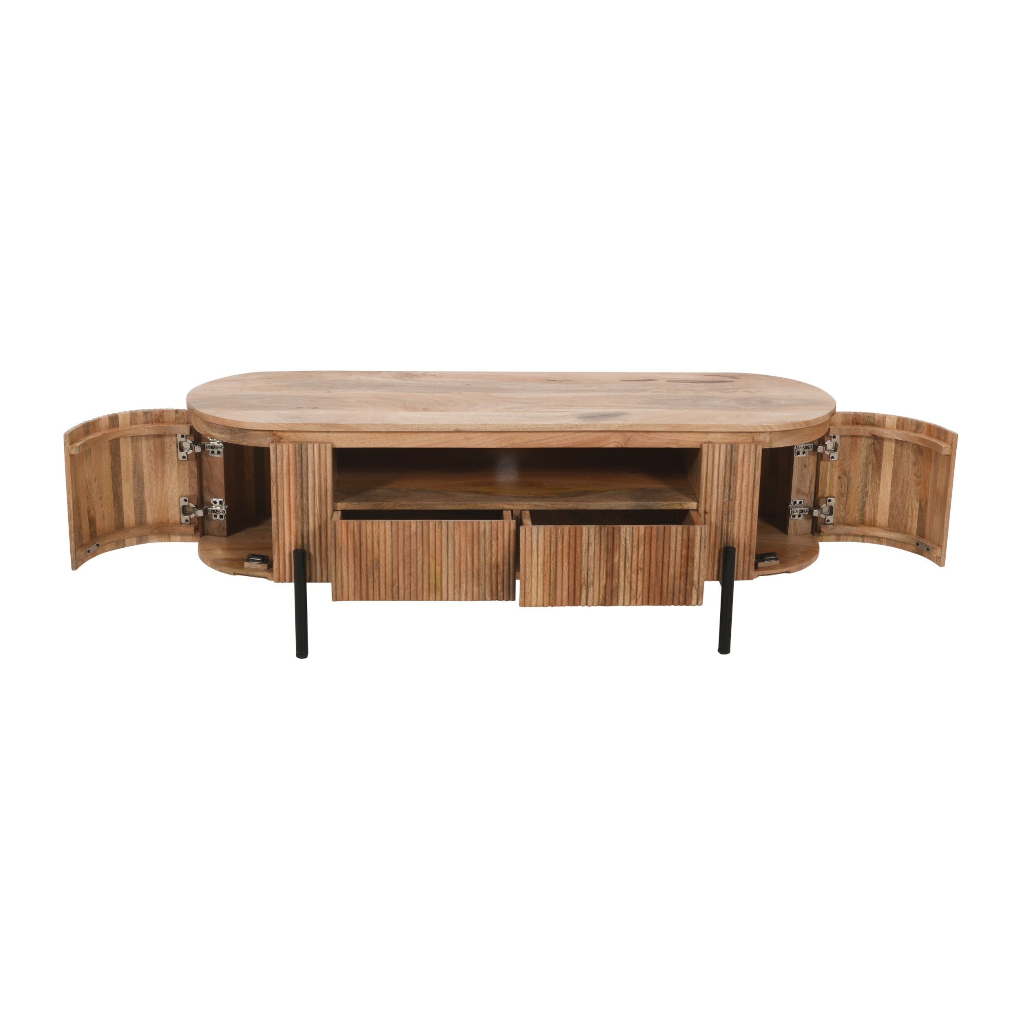 York Natural Solid Wood Tv Cabinet With Metal Legs