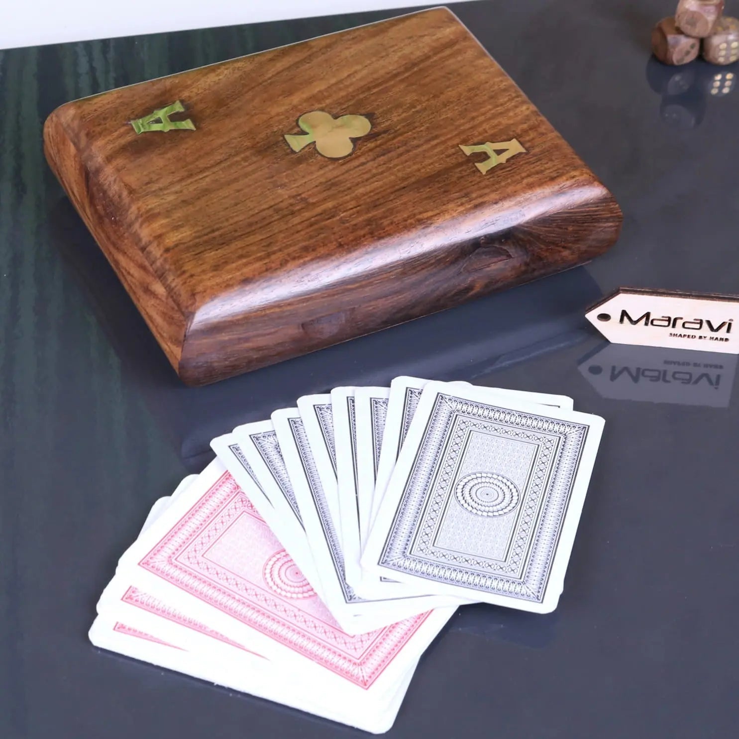 Nadu Double Wooden Playing Card Box with Two Decks of Cards