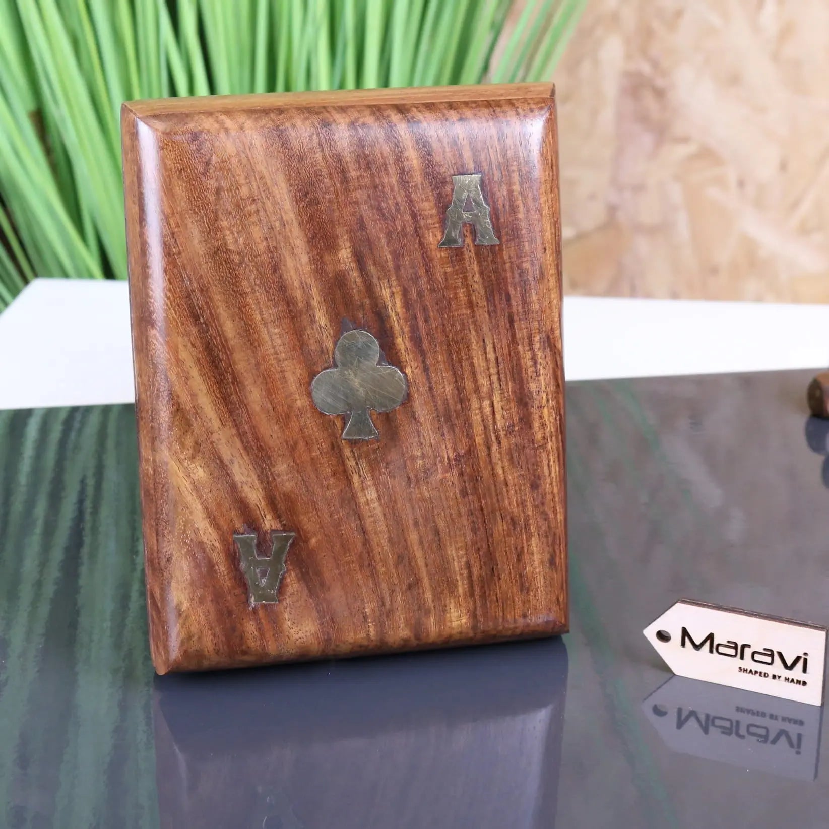 Nadu Double Wooden Playing Card Box with Two Decks of Cards