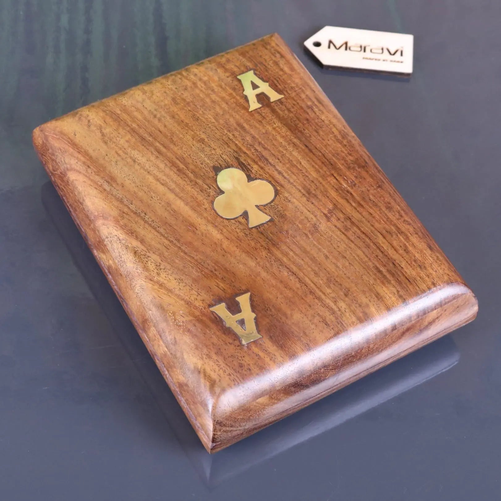 Nadu Double Wooden Playing Card Box with Two Decks of Cards