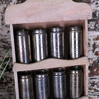 Namak Rustic Wooden Wall Mounted Spice Rack with 12 Vintage Canisters