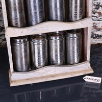 Namak Rustic Wooden Wall Mounted Spice Rack with 12 Vintage Canisters