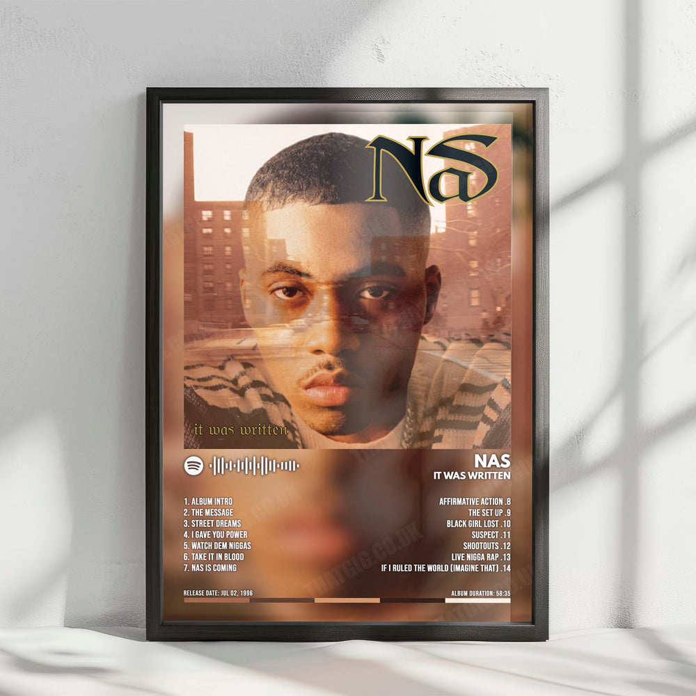 Nas "It Was Written" Album Cover Poster - with Complete Tracklist