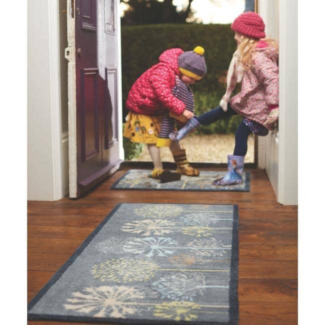 Eco-Washable Floral Design Mat in Grey