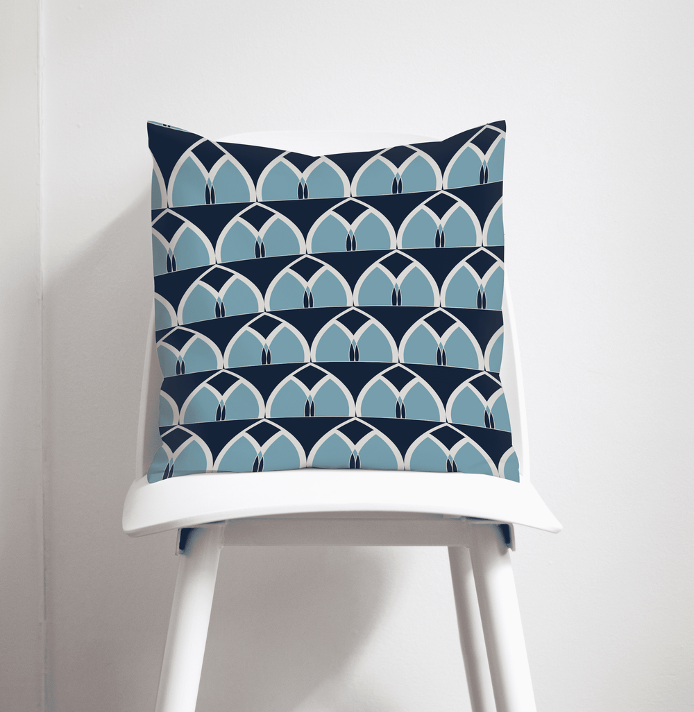 Blue Geometric Arches Design Cushion, Throw Pillow