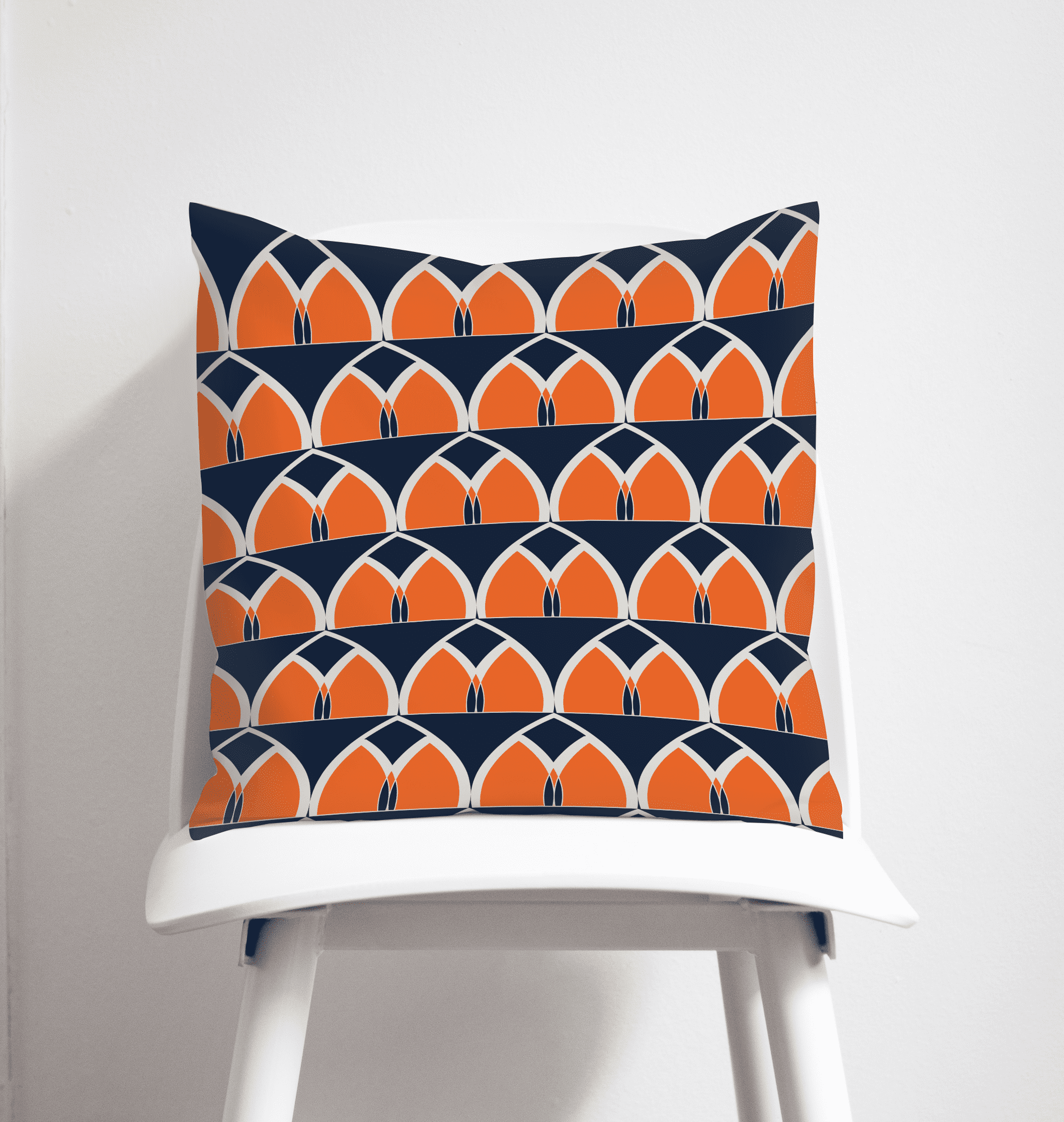 Navy Blue and Orange Retro Geometric Arches Design Cushion, Throw Pillow