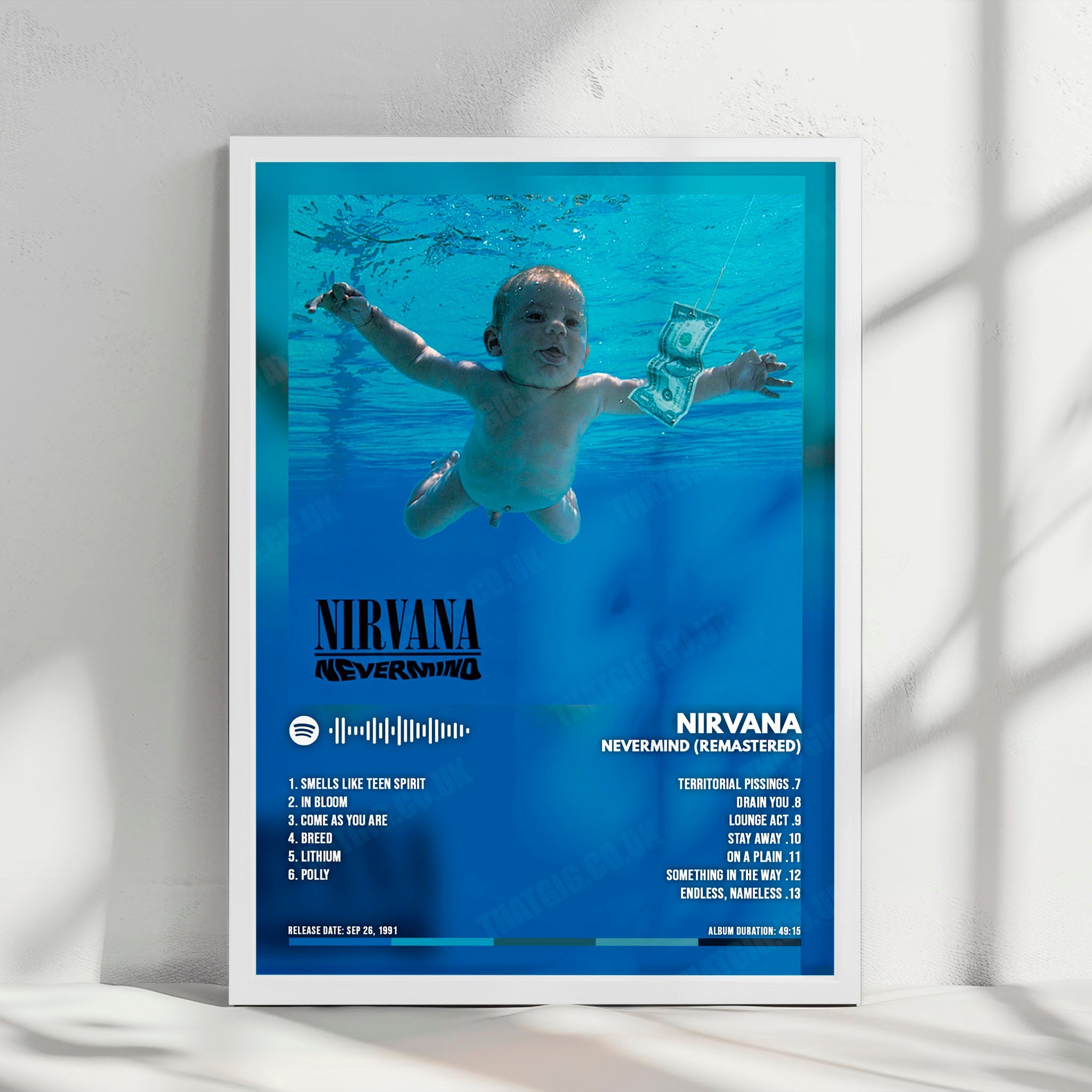 Nirvana - "Nevermind" Album Poster - with Complete Tracklist