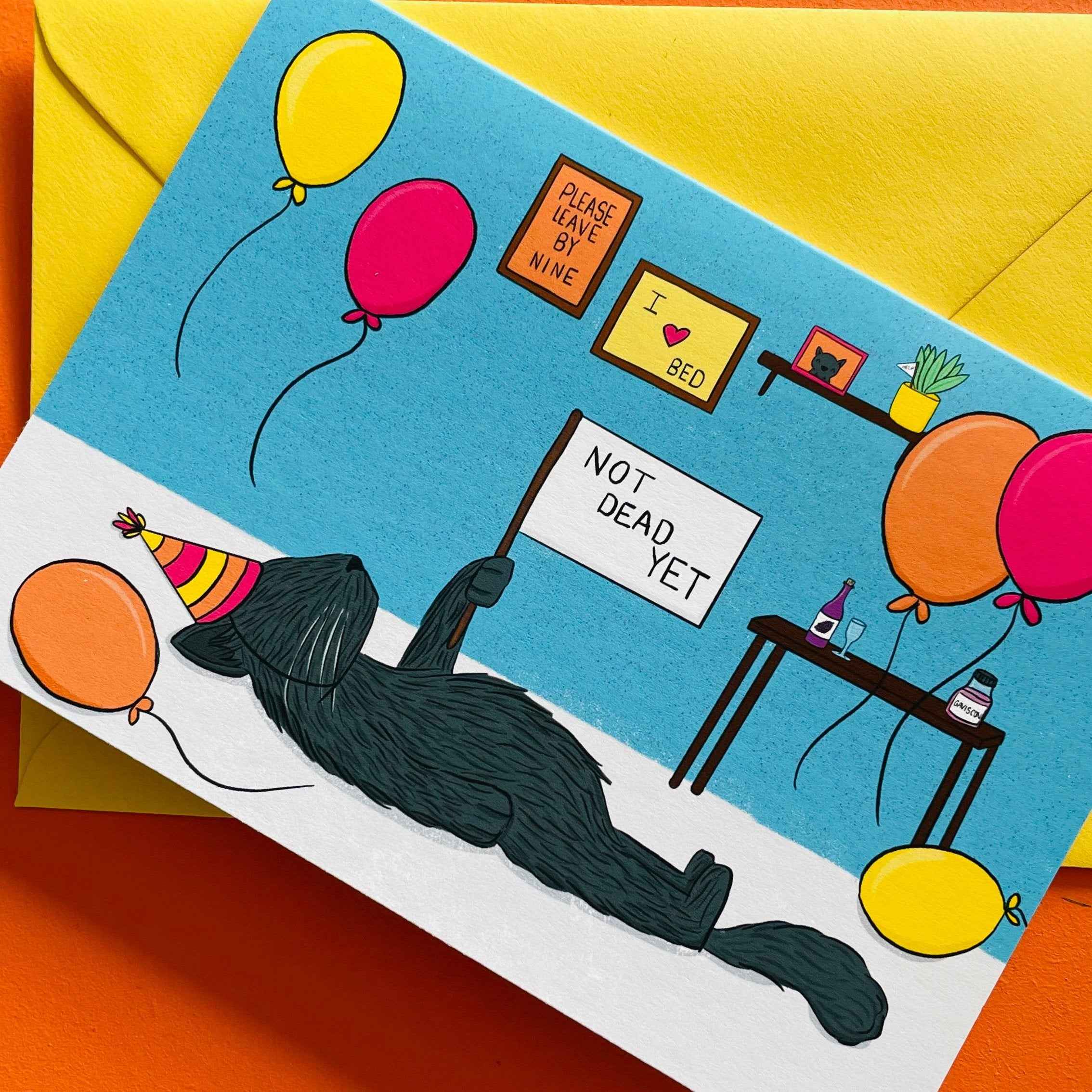 Not Dead Yet funny cat birthday card.