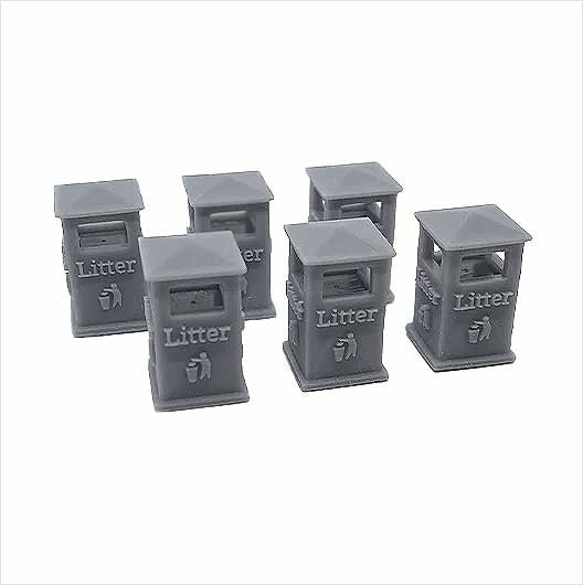 O Scale | Ready to Paint | Civic Litter Bin - Style 2 (6 pack)