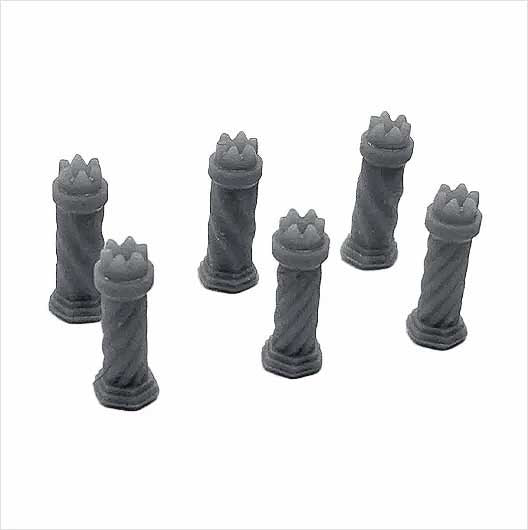 O Scale | Ready to Paint | Chimney Pot - Tudor-Style - Mixed (6 pack)