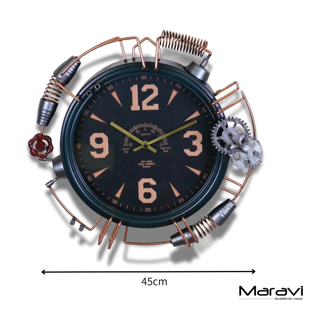Orika Industrial Steampunk Wall Clock with Copper Accents
