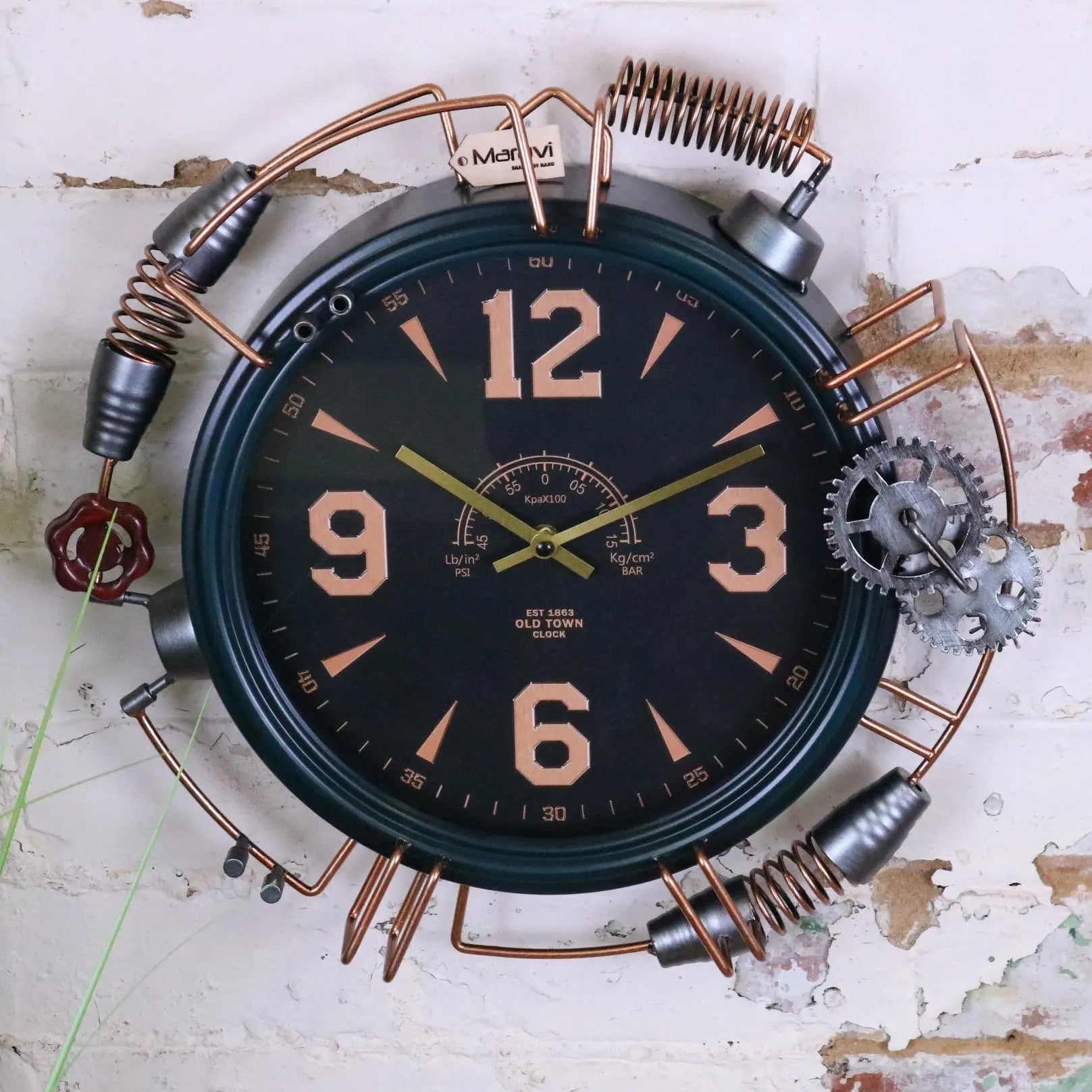 Orika Industrial Steampunk Wall Clock with Copper Accents