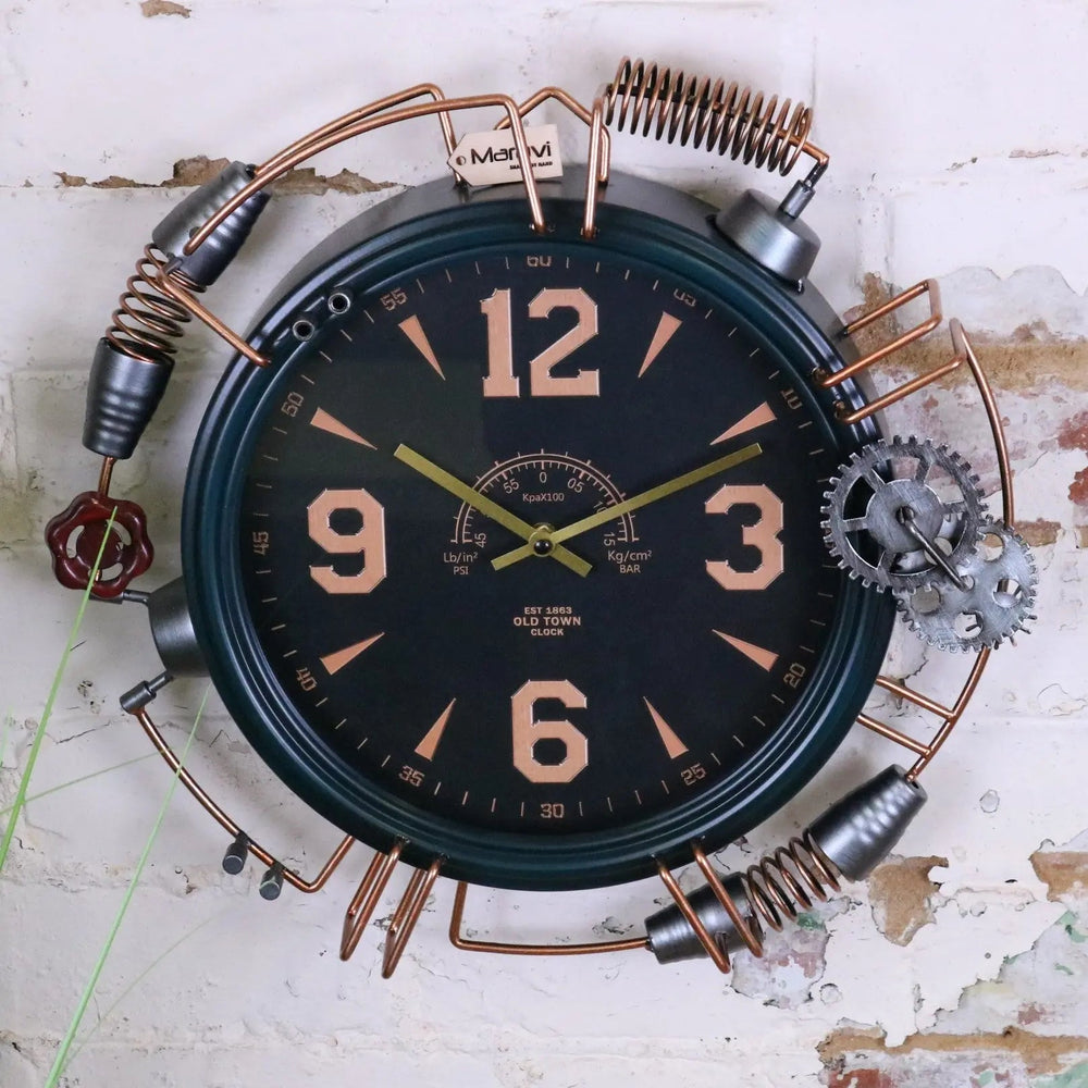 Orika Industrial Steampunk Wall Clock with Copper Accents