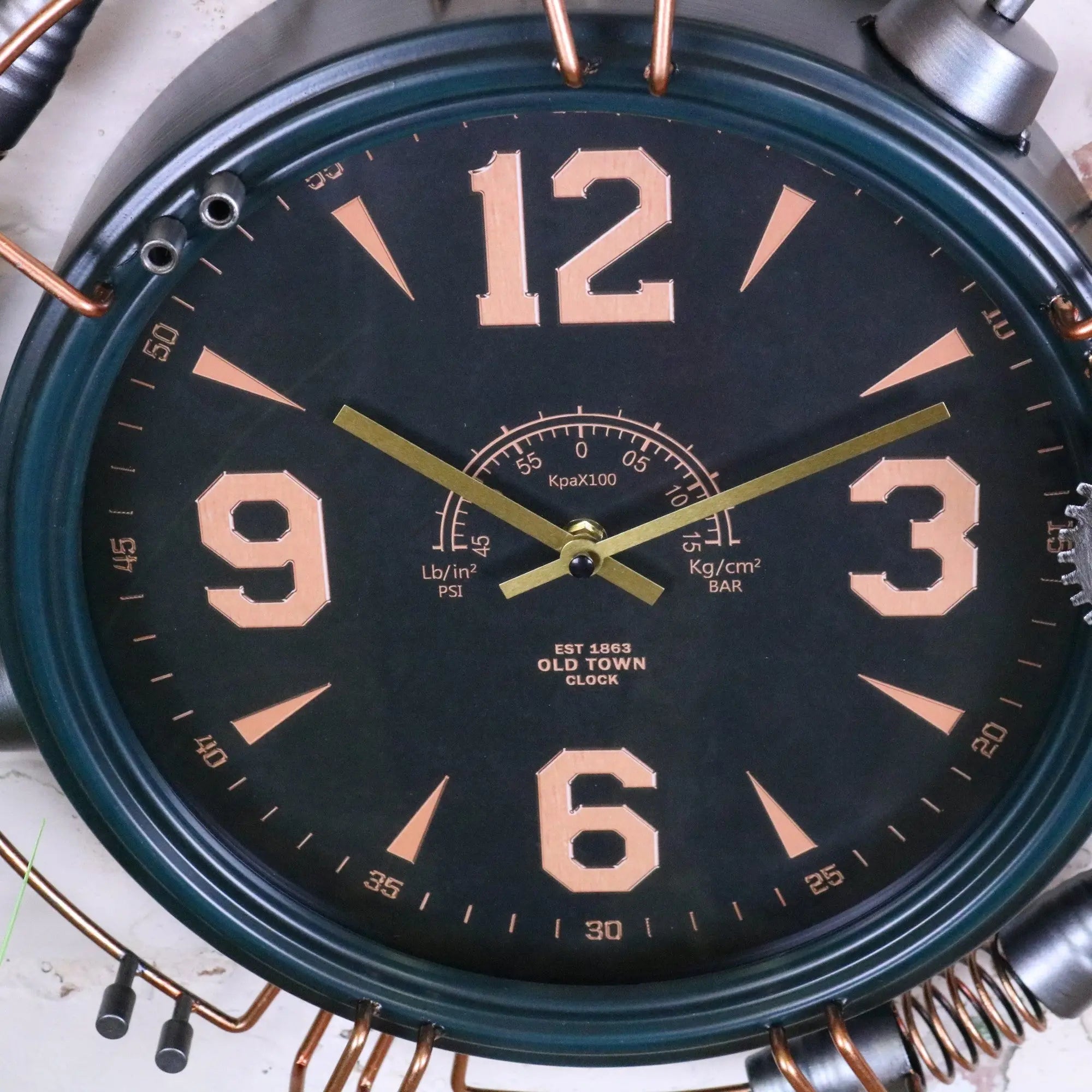 Orika Industrial Steampunk Wall Clock with Copper Accents