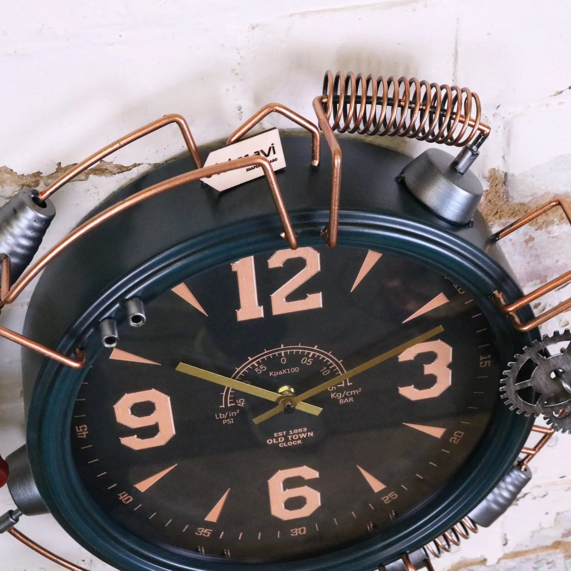 Orika Industrial Steampunk Wall Clock with Copper Accents