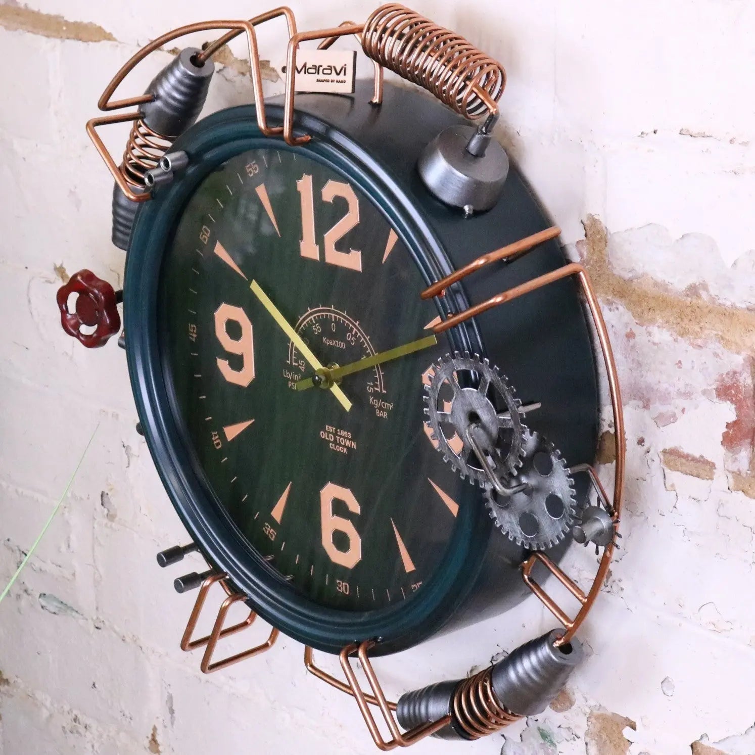 Orika Industrial Steampunk Wall Clock with Copper Accents