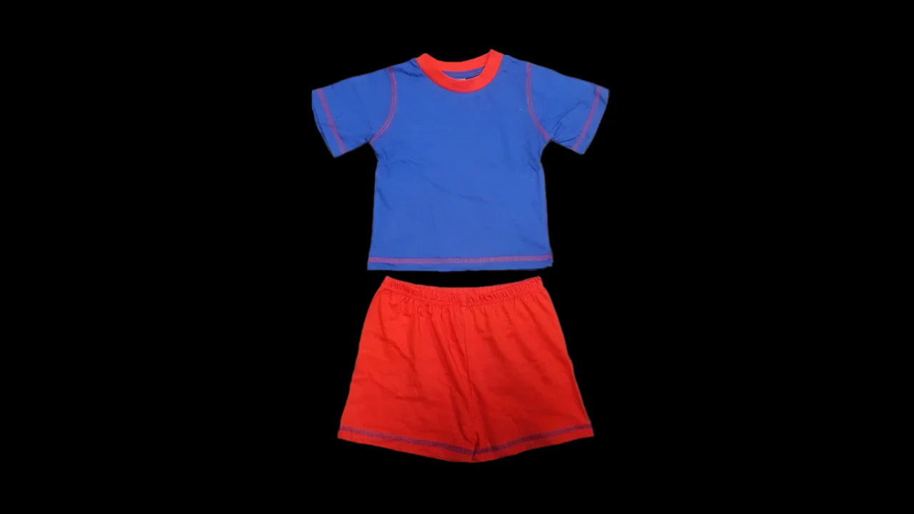P695 PLAIN RED & BLUE SHORTS PYJAMAS - 18-24 YEARS