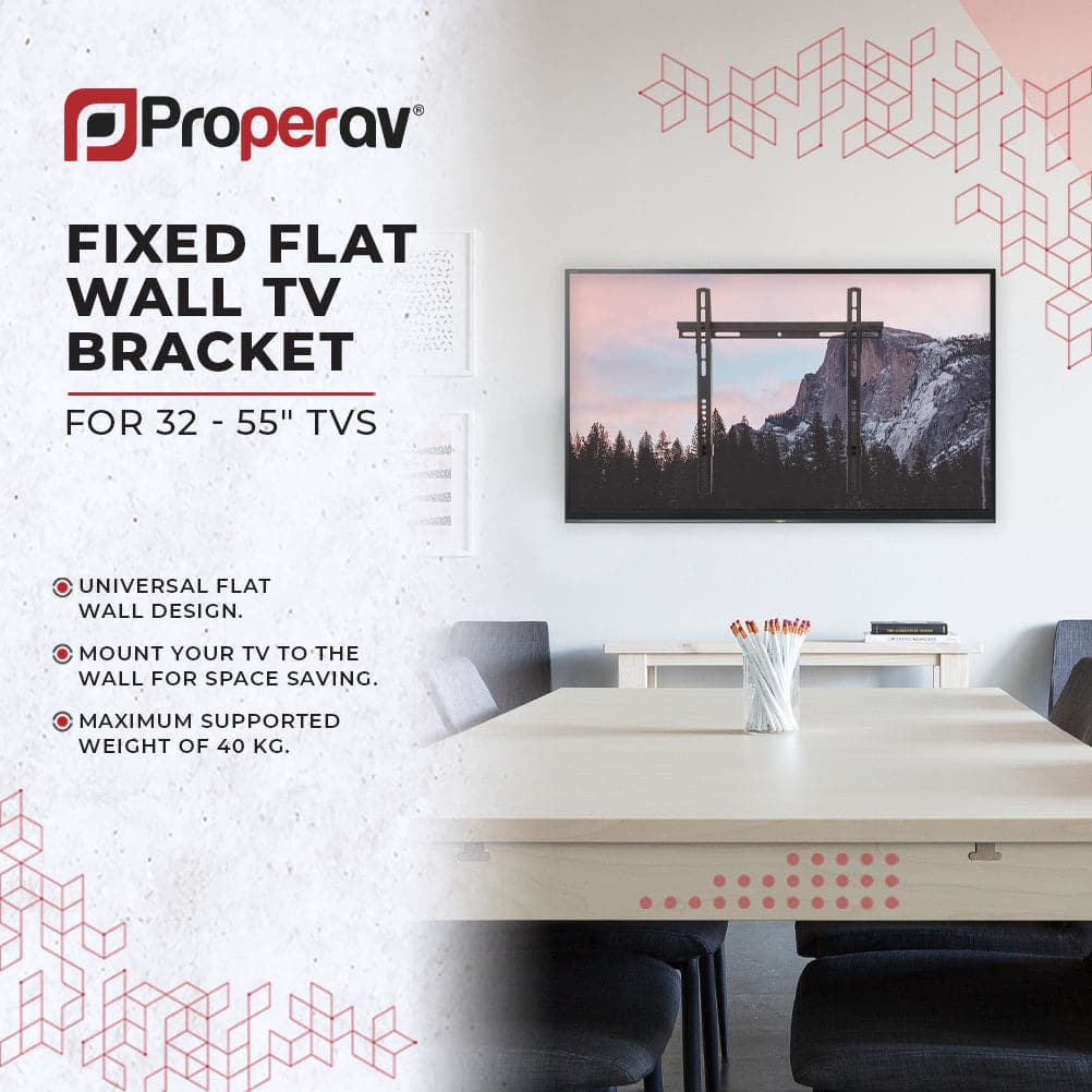 ProperAV Flat TV Wall Bracket (32" - 55" / 40kg Capacity / VESA Max. 400x400) - Black