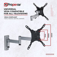 ProperAV TV Wall Bracket for Motorhome / RV / Caravan / Boat (13" – 43” / 15kg Capacity / VESA Max. 200x200) – Silver