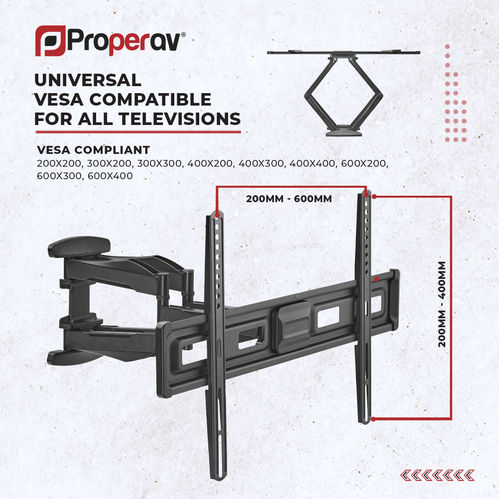 ProperAV TV Wall Bracket (37" - 75" / 45kg Capacity / VESA Max. 600x400) - Black