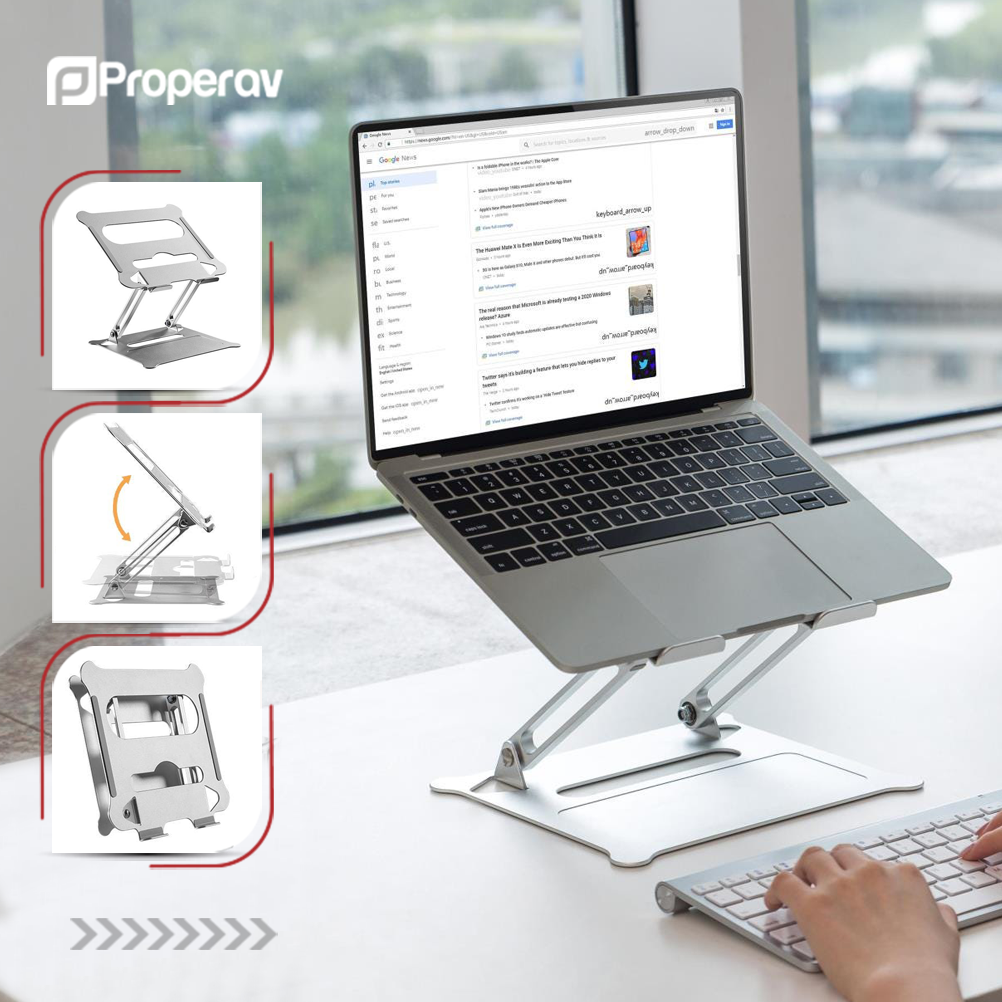 ProperAV Aluminium Construction Fully Adjustable Laptop or Tablet Stand - Silver